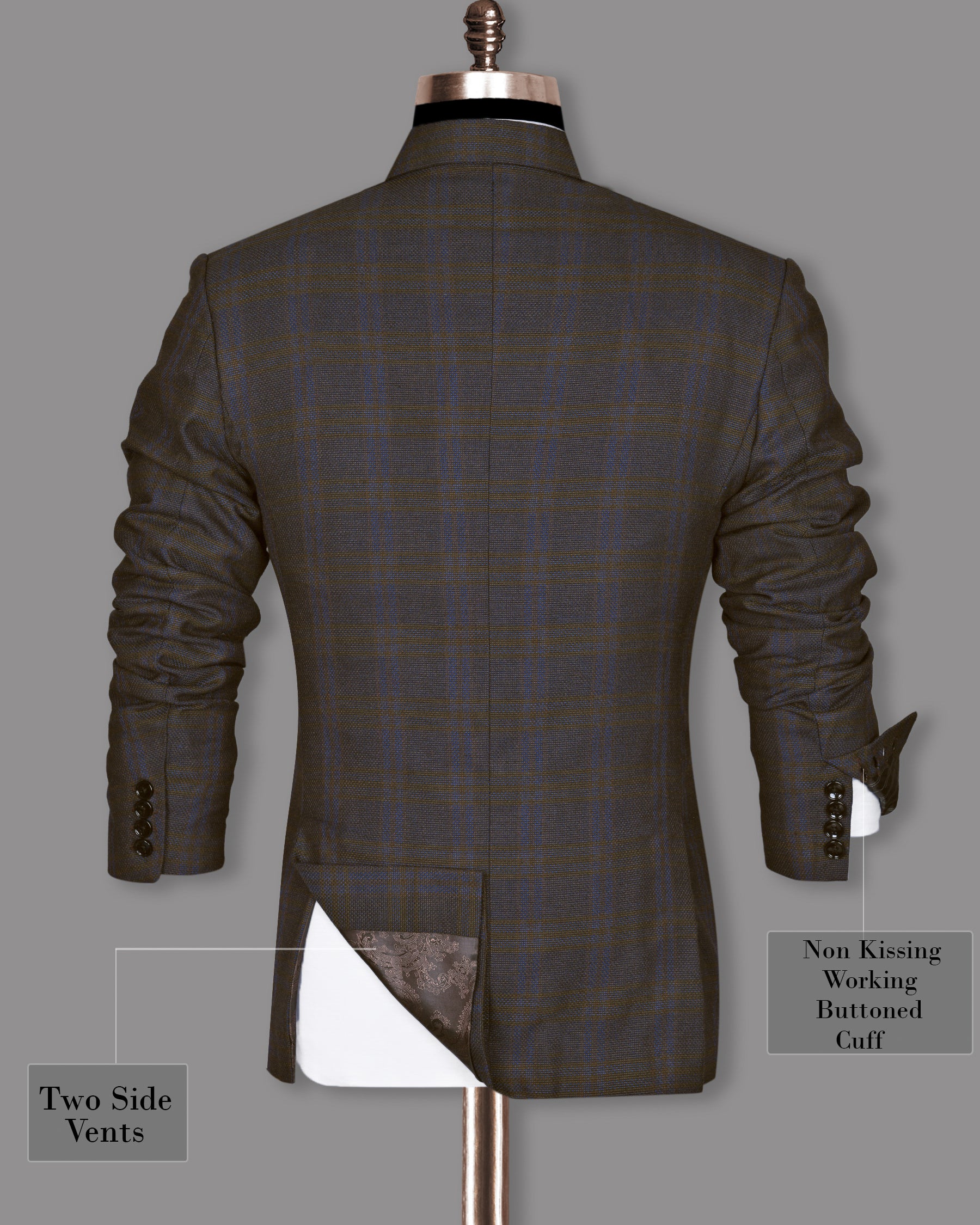 Chocolate Brown subtle windowpane Dobby Wool Double Breasted Tweed Blazer