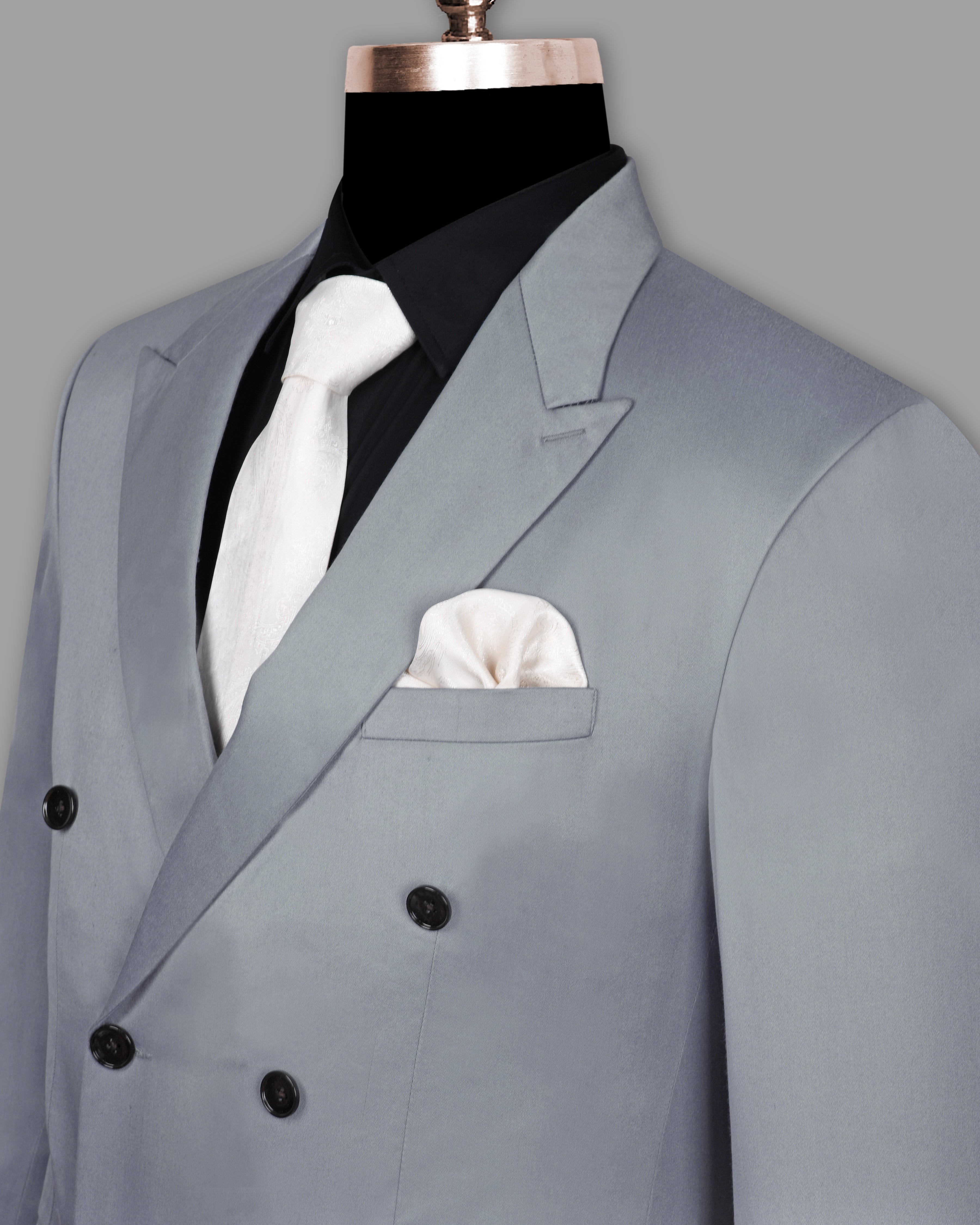 Light Grey Wool Blend Double Breasted Blazer