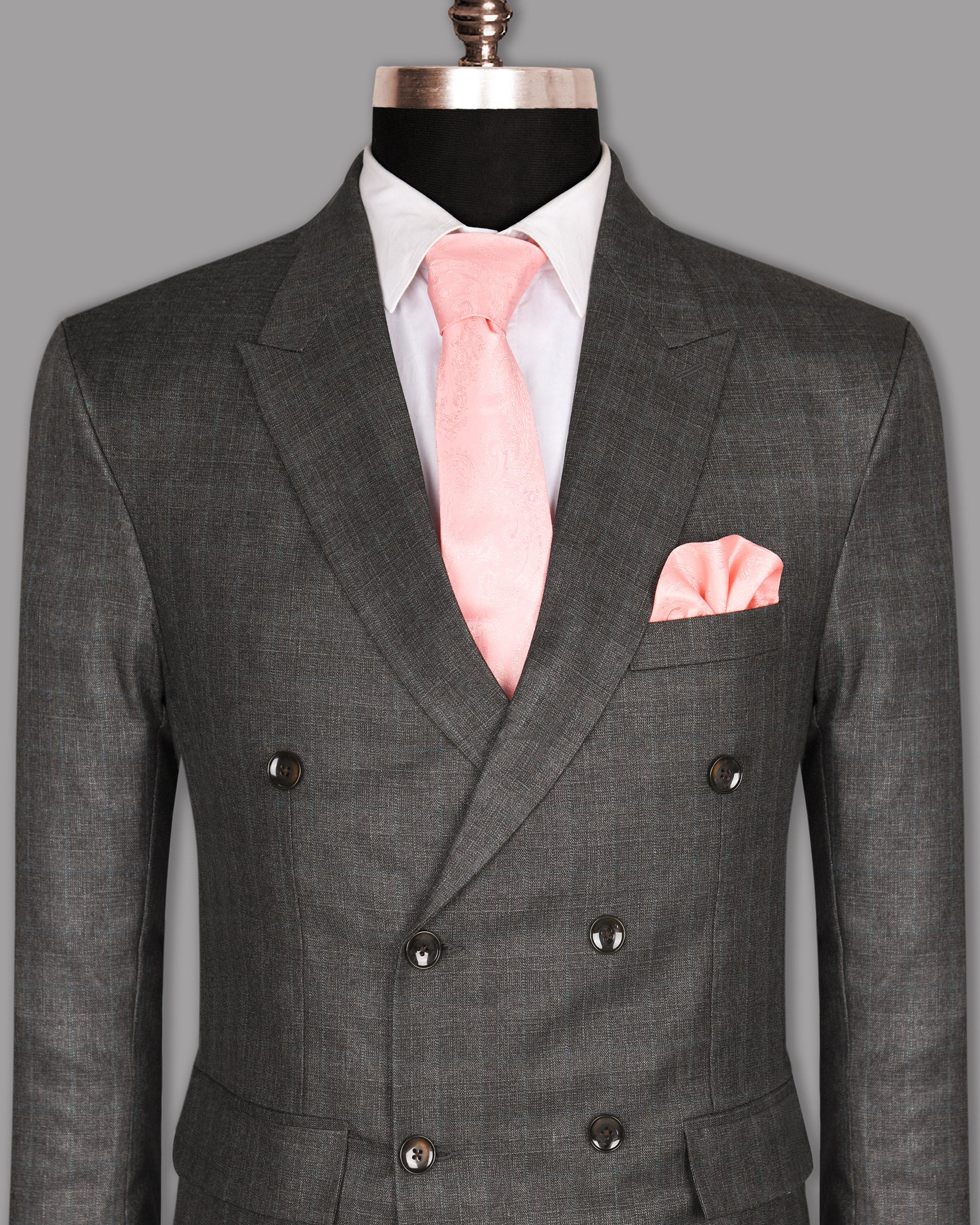 Grizzle Grey Subtle Windowpane Wool Rich Double Breasted Blazer BL747DB-44, BL747DB-46, BL747DB-56, BL747DB-36, BL747DB-38, BL747DB-50, BL747DB-60, BL747DB-40, BL747DB-42, BL747DB-58, BL747DB-48, BL747DB-52, BL747DB-54