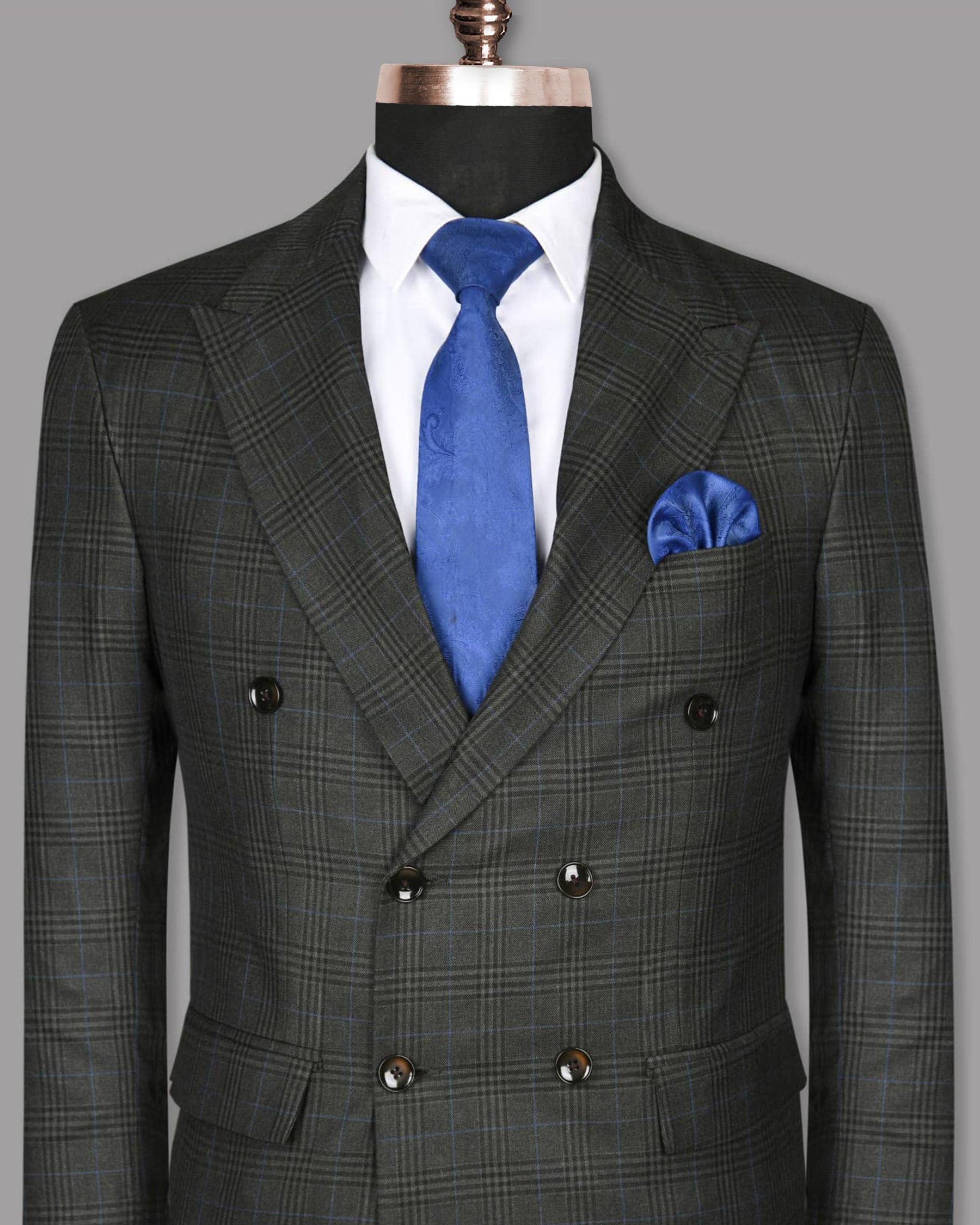 Charcoal Plaid Wool Blend Double Breasted Blazer BL767DB-36, BL767DB-38, BL767DB-40, BL767DB-46, BL767DB-52, BL767DB-56, BL767DB-44, BL767DB-58, BL767DB-54, BL767DB-60, BL767DB-48, BL767DB-50, BL767DB-42