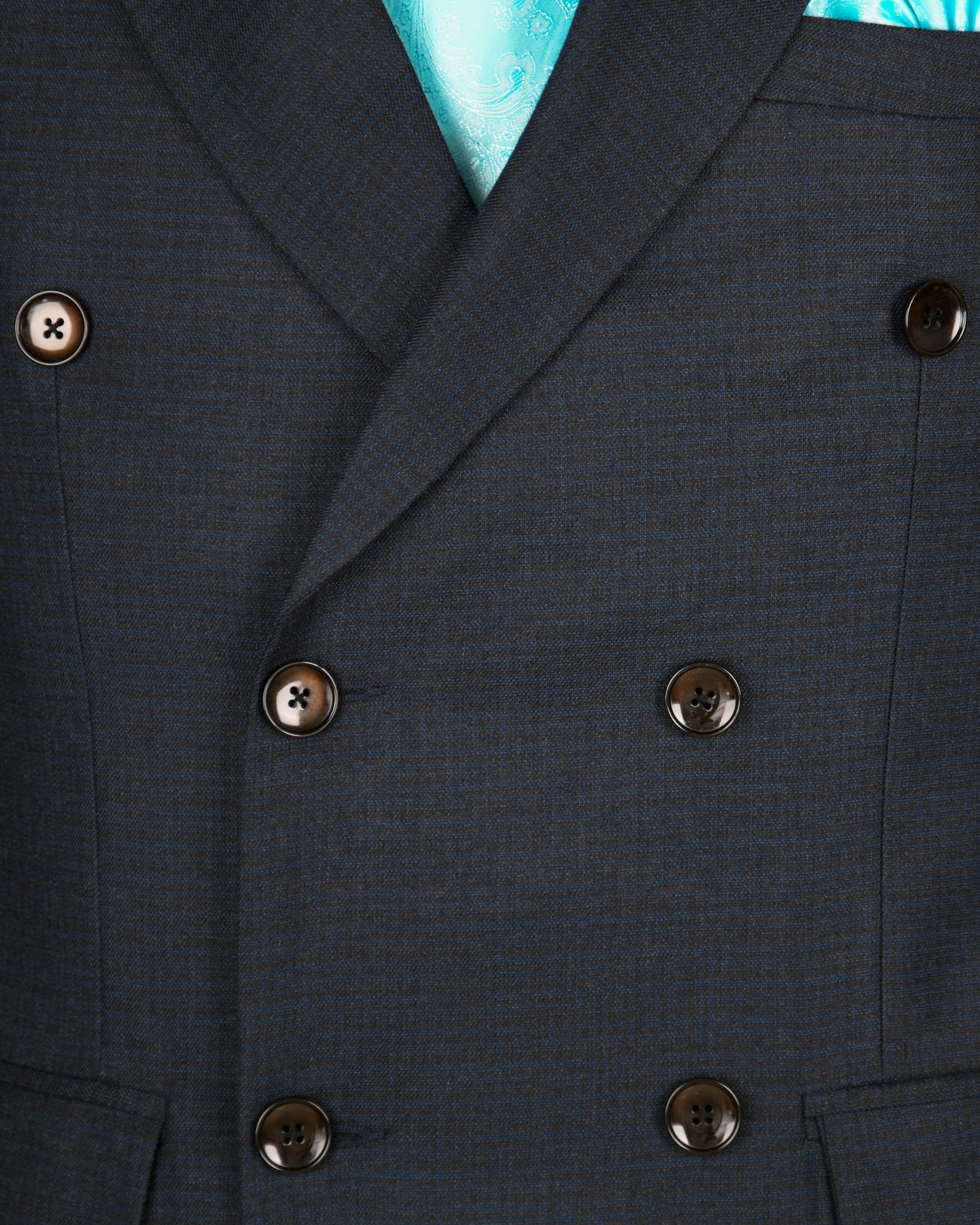 Navy Micro Checked Wool Rich Double Breasted Blazer