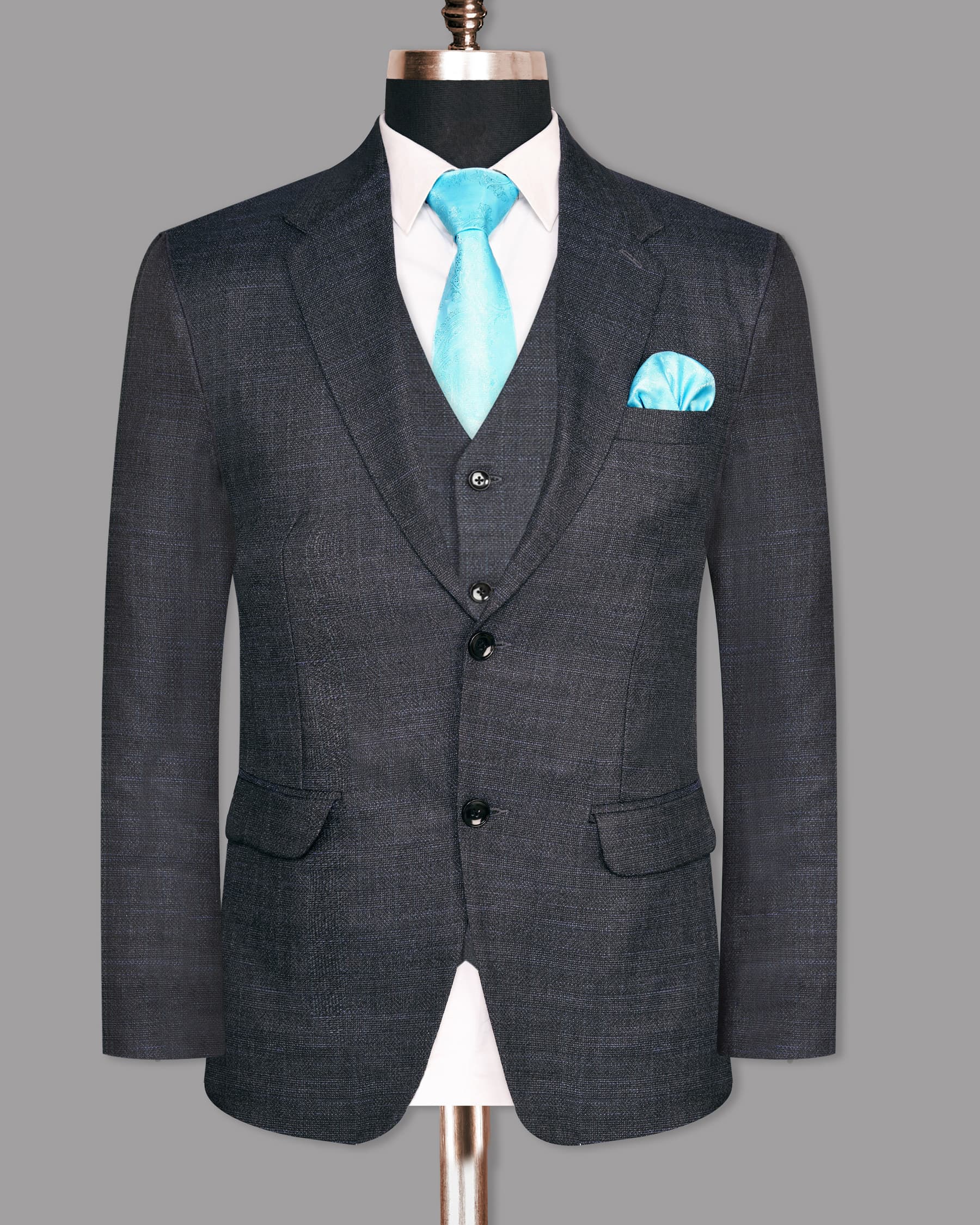 Charcoal with tonal and sky Slubbed Wool Rich Blazer