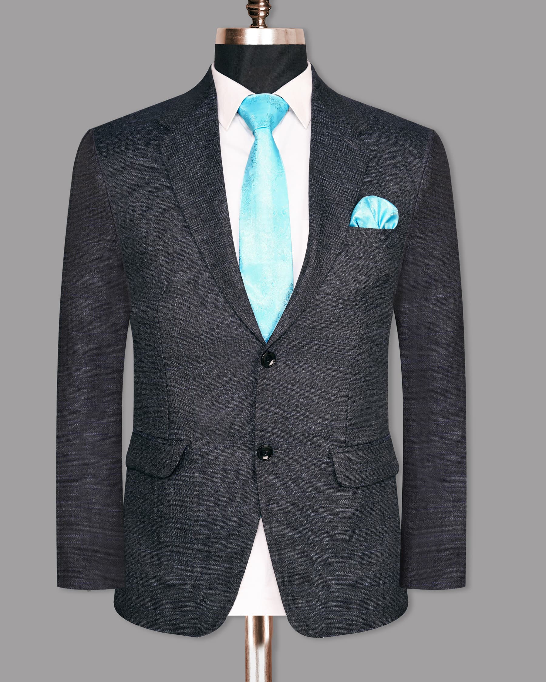 Charcoal with tonal and sky Slubbed Wool Rich Blazer