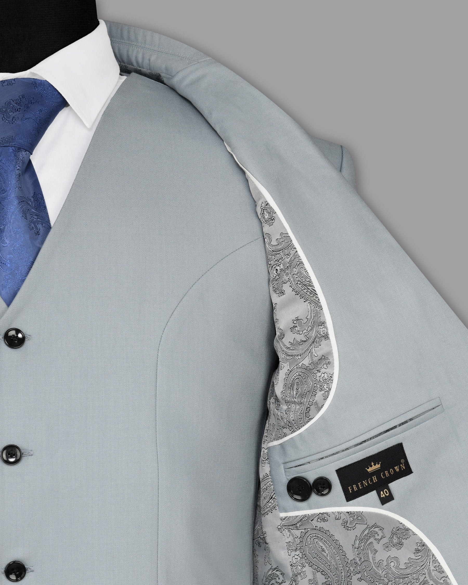 Light Grey Subtle Textured Wool Blend Blazer