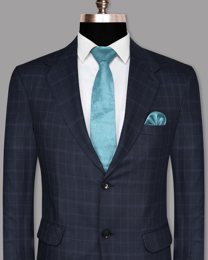 Navy Windowpane Wool Blend Blazer