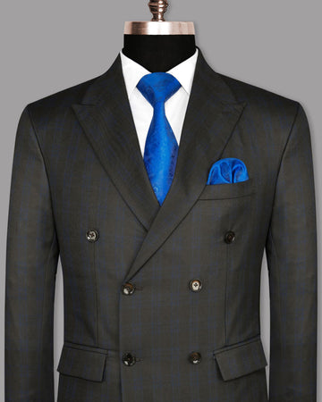 Charcoal with Subtle Navy Plaid Wool Rich Double Breasted Blazer BL794DB-56, BL794DB-42, BL794DB-54, BL794DB-46, BL794DB-38, BL794DB-50, BL794DB-36, BL794DB-40, BL794DB-44, BL794DB-52, BL794DB-60, BL794DB-58, BL794DB-48