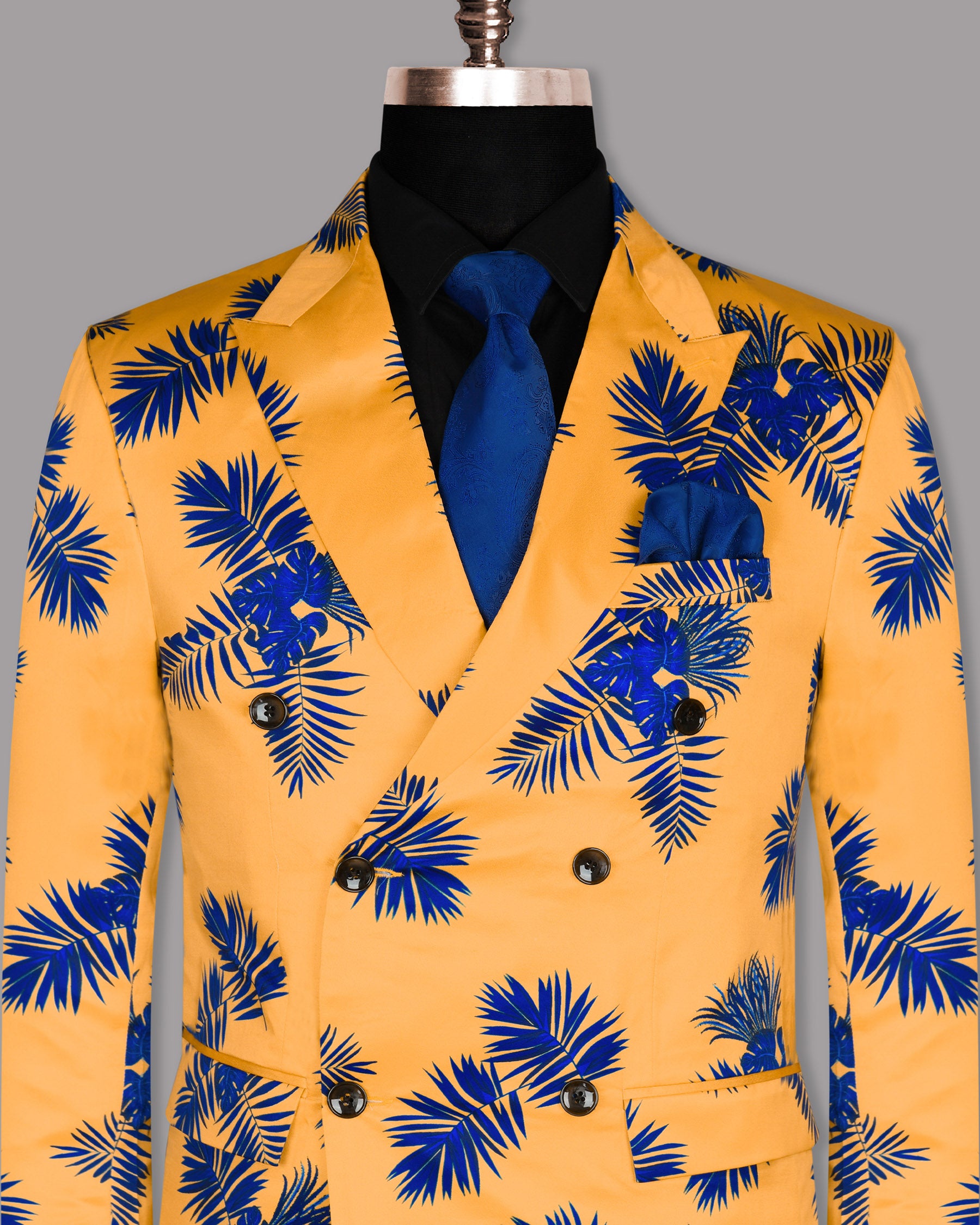 Orange Tropical Print Double Breasted Designer Blazer BL868-DB-38, BL868-DB-54, BL868-DB-58, BL868-DB-44, BL868-DB-46, BL868-DB-56, BL868-DB-60, BL868-DB-36, BL868-DB-40, BL868-DB-48, BL868-DB-50, BL868-DB-52, BL868-DB-42