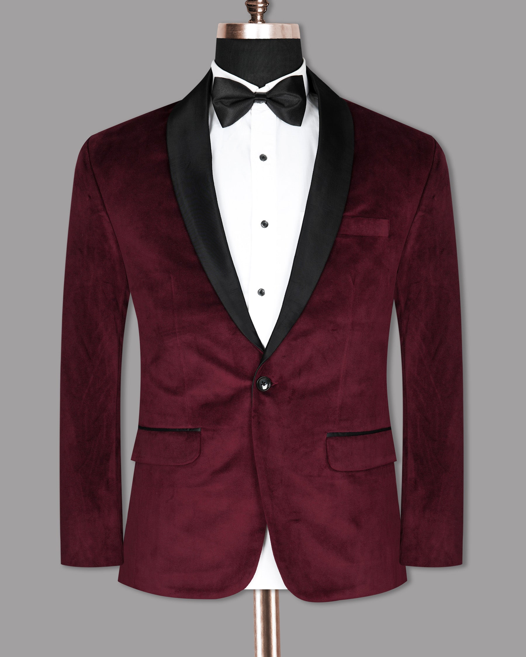 Burgundy Plain Solid Premium Polyester Wedding Tuxedo Blazer For Men