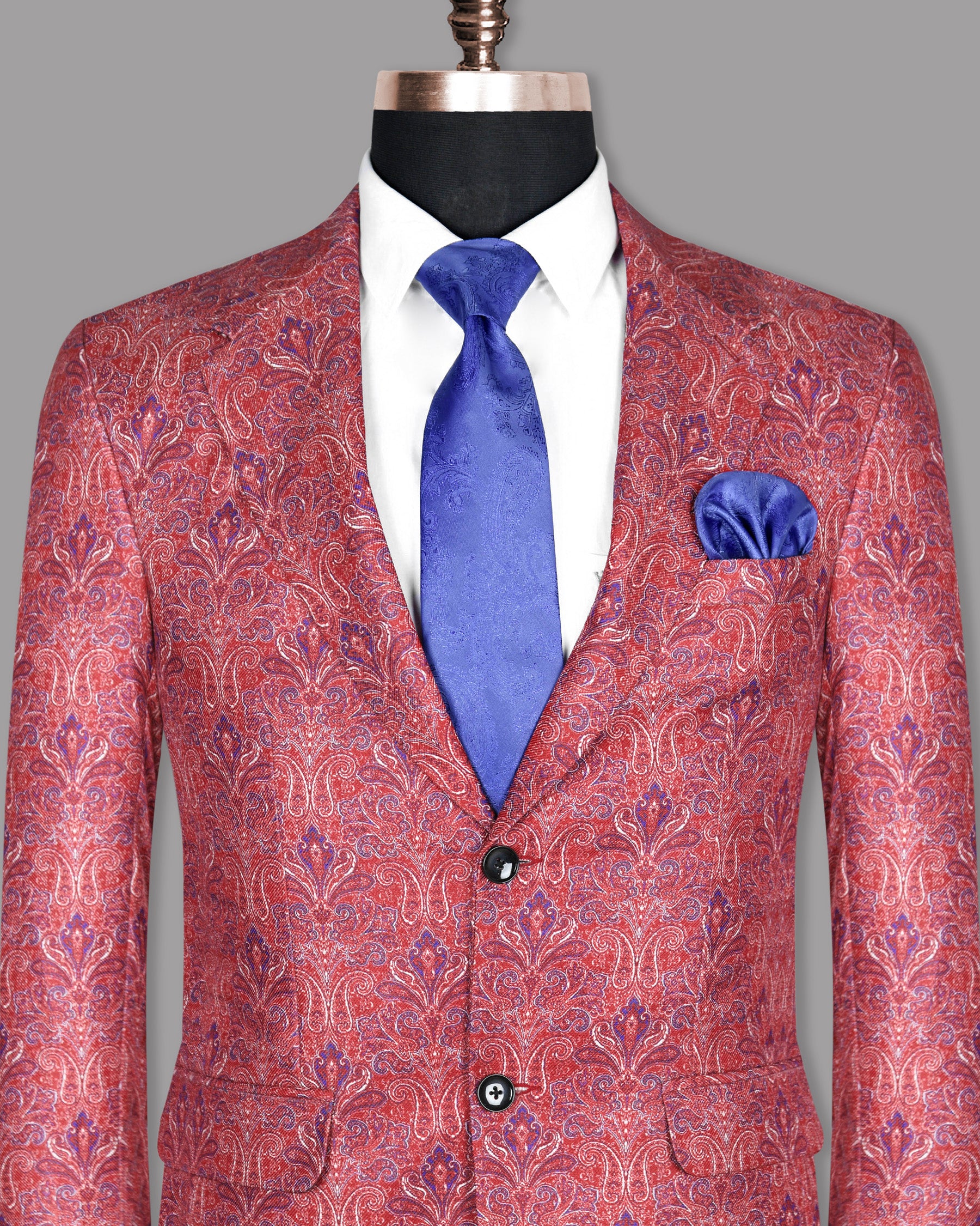 Rust Red Detailed Paisleys Printed Designer Blazer BL904-SB-38, BL904-SB-40, BL904-SB-42, BL904-SB-44, BL904-SB-46, BL904-SB-52, BL904-SB-54, BL904-SB-48, BL904-SB-50, BL904-SB-36, BL904-SB-56, BL904-SB-58, BL904-SB-60