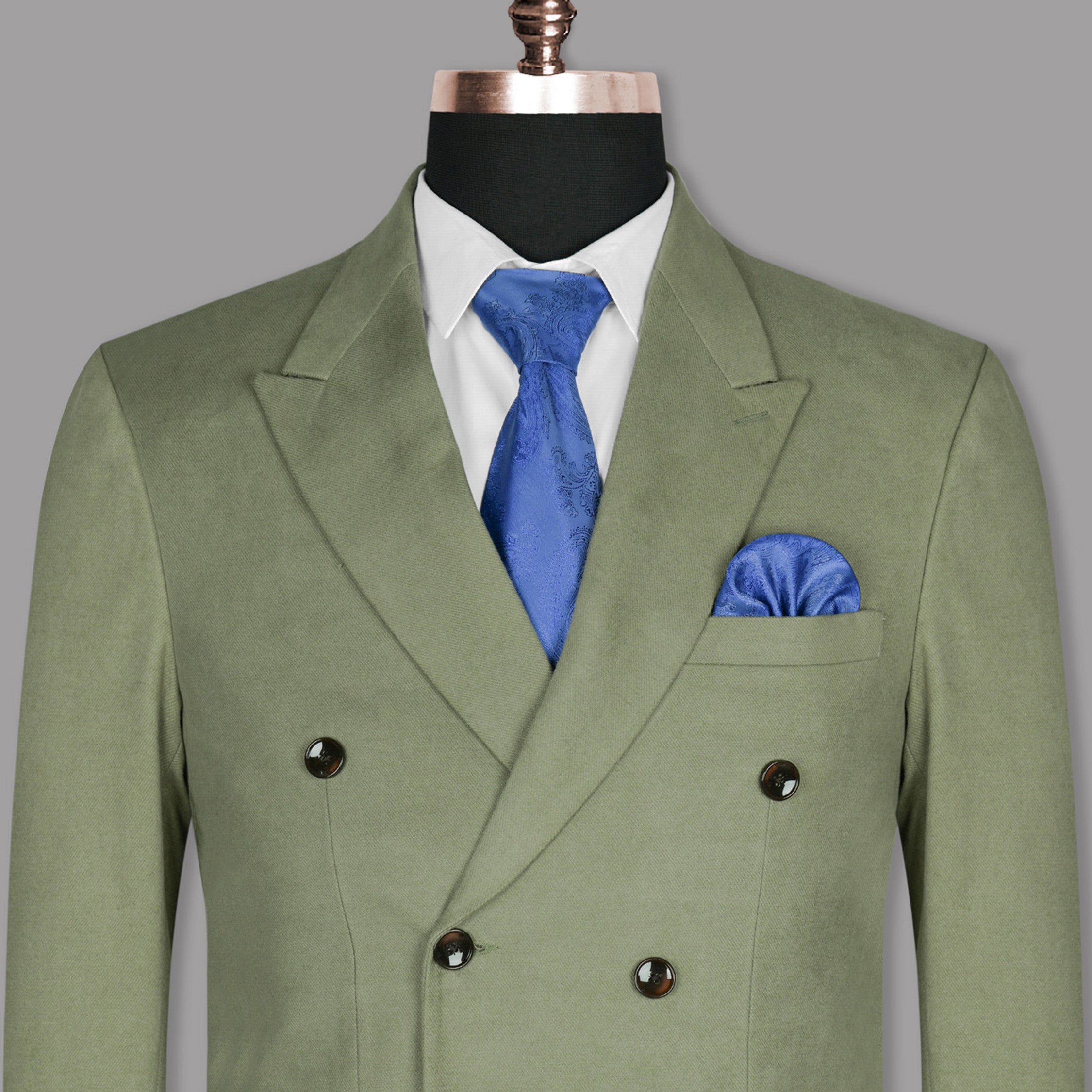 Crocodile Green Textured Double Breasted Premium Cotton Blazers