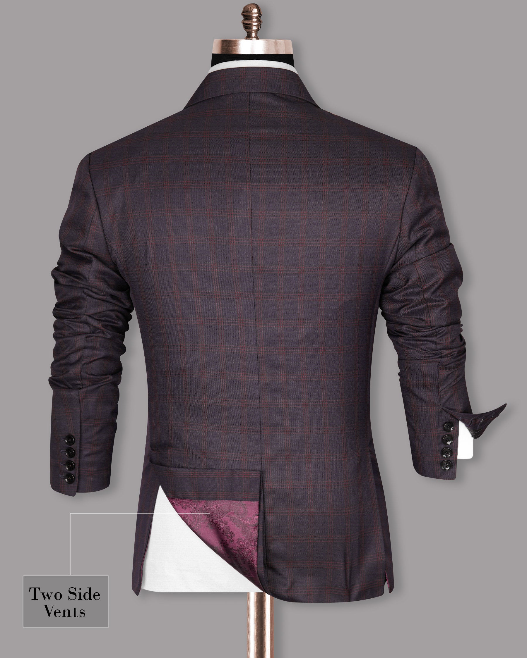 Purple with Red Windowpane Premium Wool Blazer