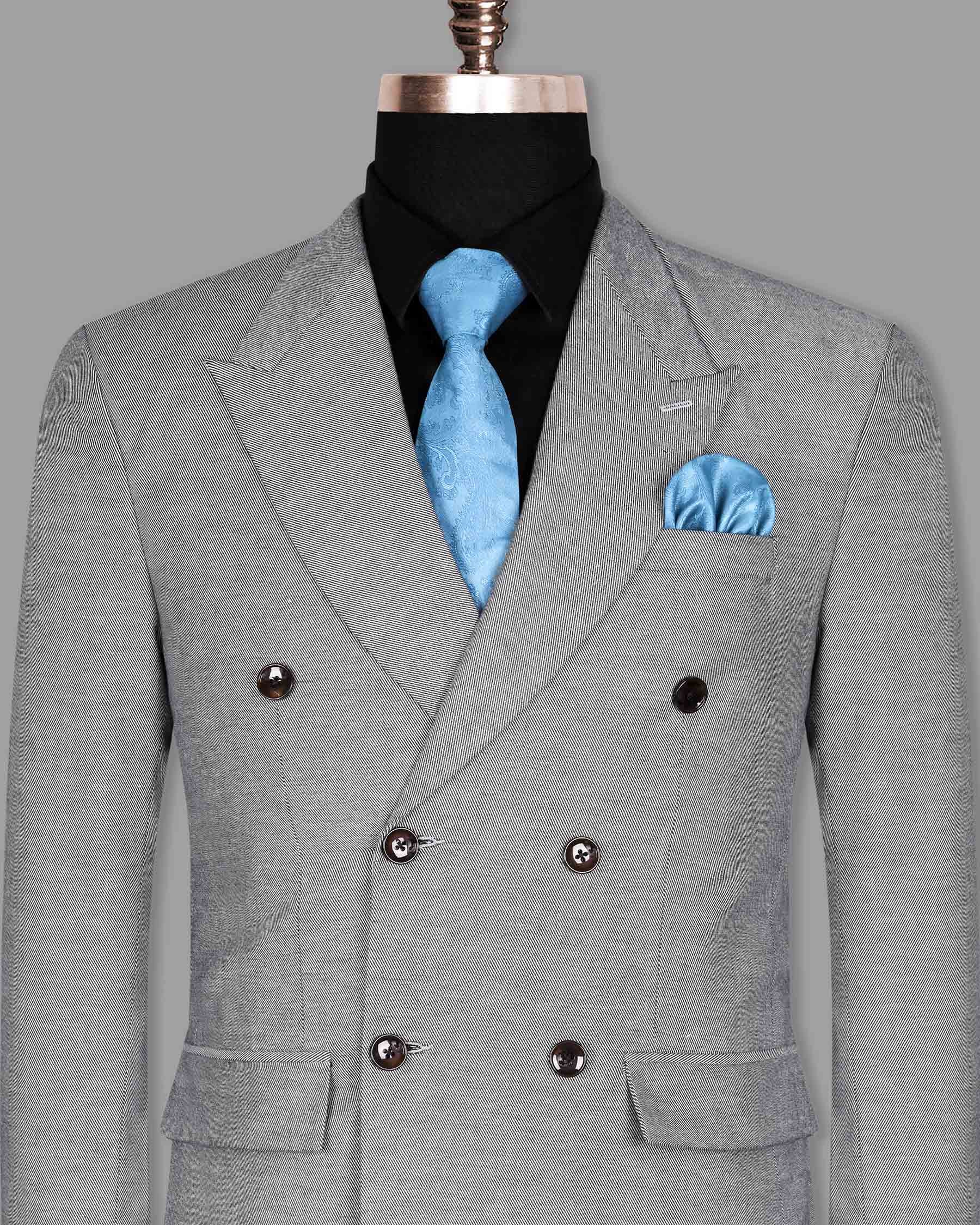 Light Grey Premium Cotton Double Breasted Blazer BL964-DB-46, BL964-DB-48, BL964-DB-52, BL964-DB-44, BL964-DB-40, BL964-DB-50, BL964-DB-56, BL964-DB-54, BL964-DB-58, BL964-DB-60, BL964-DB-36, BL964-DB-38, BL964-DB-42