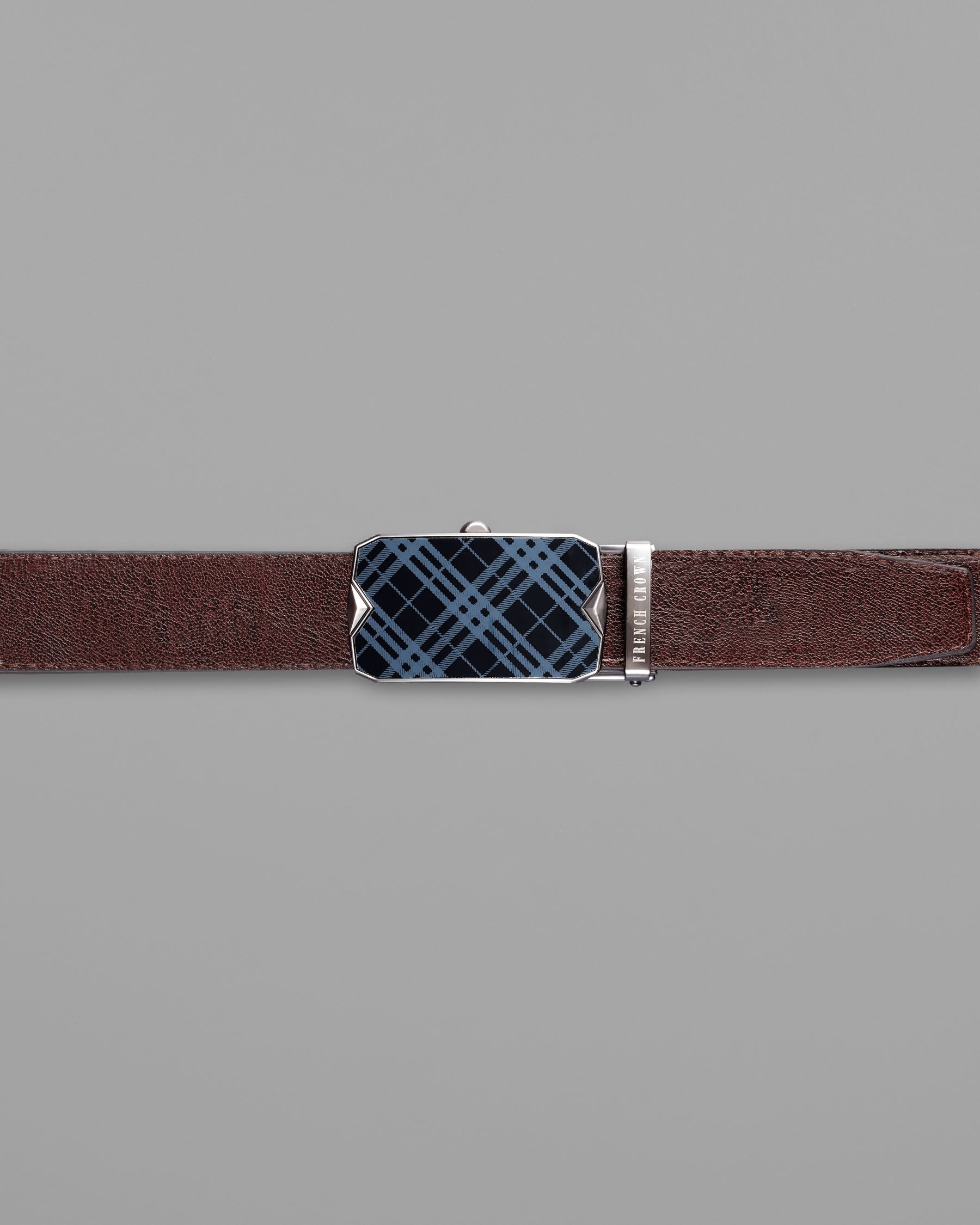 Matt Grey Checkered buckle No hole Reversible jade Black and Brown Vegan Leather Handcrafted Belt BT033-28, BT033-30, BT033-32, BT033-34, BT033-36, BT033-38