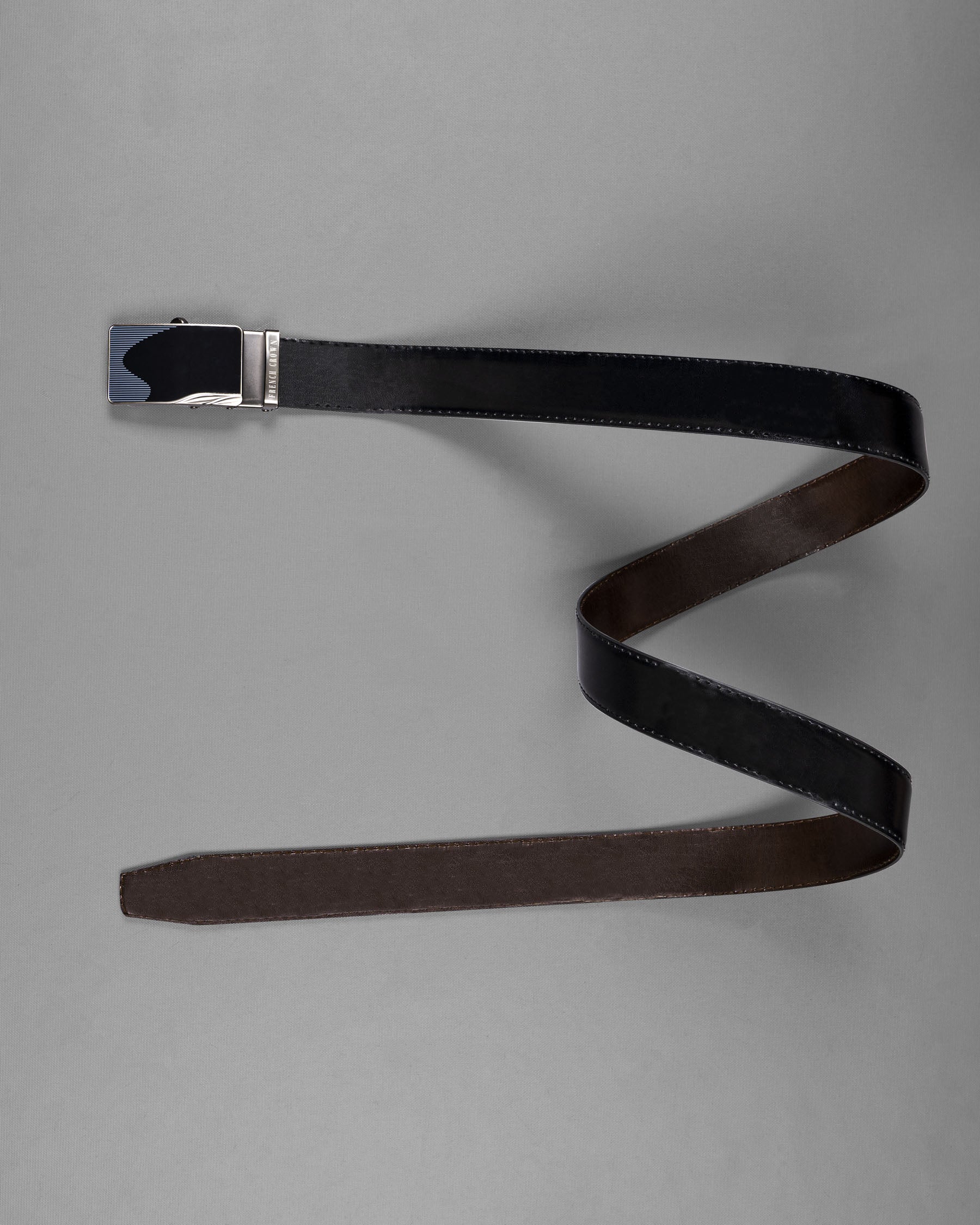 Glossy Black wave Patterned buckle No hole Reversible jade Black and Brown Vegan Leather Handcrafted Belt BT035-28, BT035-30, BT035-32, BT035-34, BT035-36, BT035-38