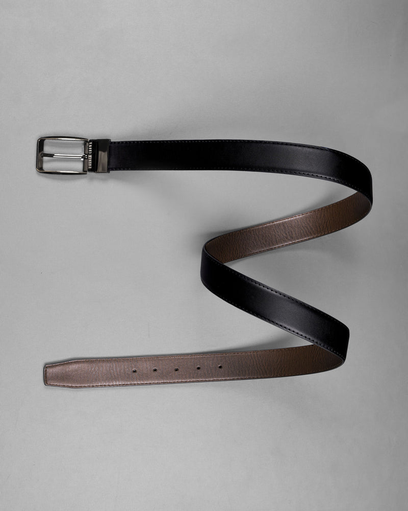 Glossy Grey with golden Patterned buckle Reversible Black and Brown Vegan Leather Handcrafted Belt BT042-28, BT042-30, BT042-32, BT042-34, BT042-36, BT042-38