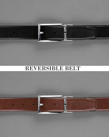 Silver buckled Reversible jade Black and Brown Vegan Leather Handcrafted Belt BT047-28, BT047-30, BT047-32, BT047-34, BT047-36, BT047-38