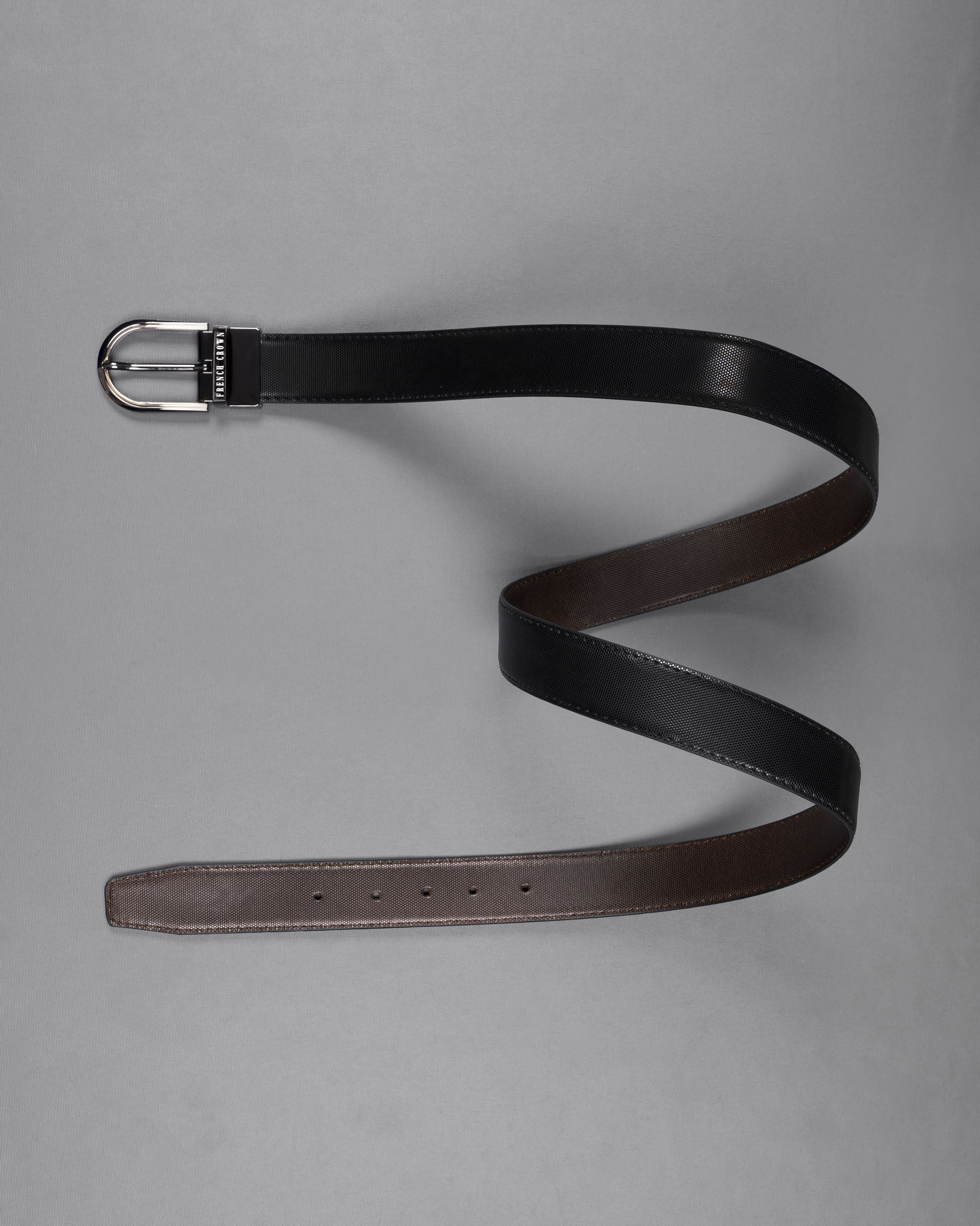 Glossy grey with Golden oval buckled Reversible jade Black and Brown Vegan Leather Handcrafted Belt BT050-28, BT050-30, BT050-32, BT050-34, BT050-36, BT050-38