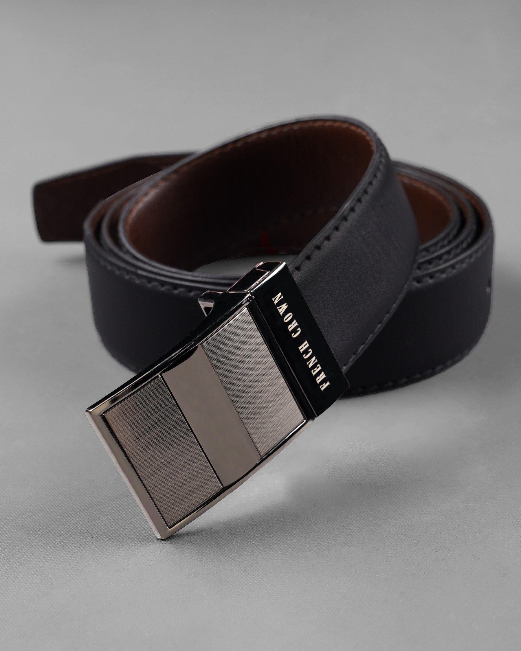 Silver and Gray with Black Box Buckle with Jade Black and Brown Leather Free Handcrafted Reversible Belt BT064-28, BT064-30, BT064-32, BT064-34, BT064-36, BT064-38