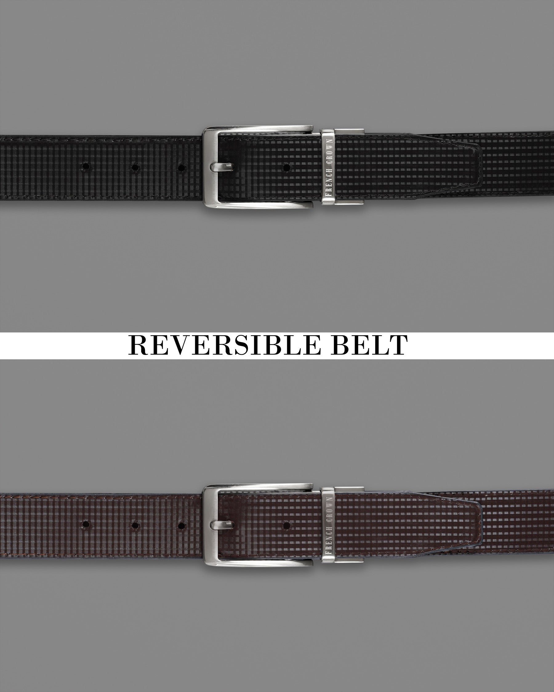 Silver Shiny Buckle with Jade Black and Brown Leather Free Handcrafted Reversible Belt BT066-28, BT066-30, BT066-32, BT066-34, BT066-36, BT066-38