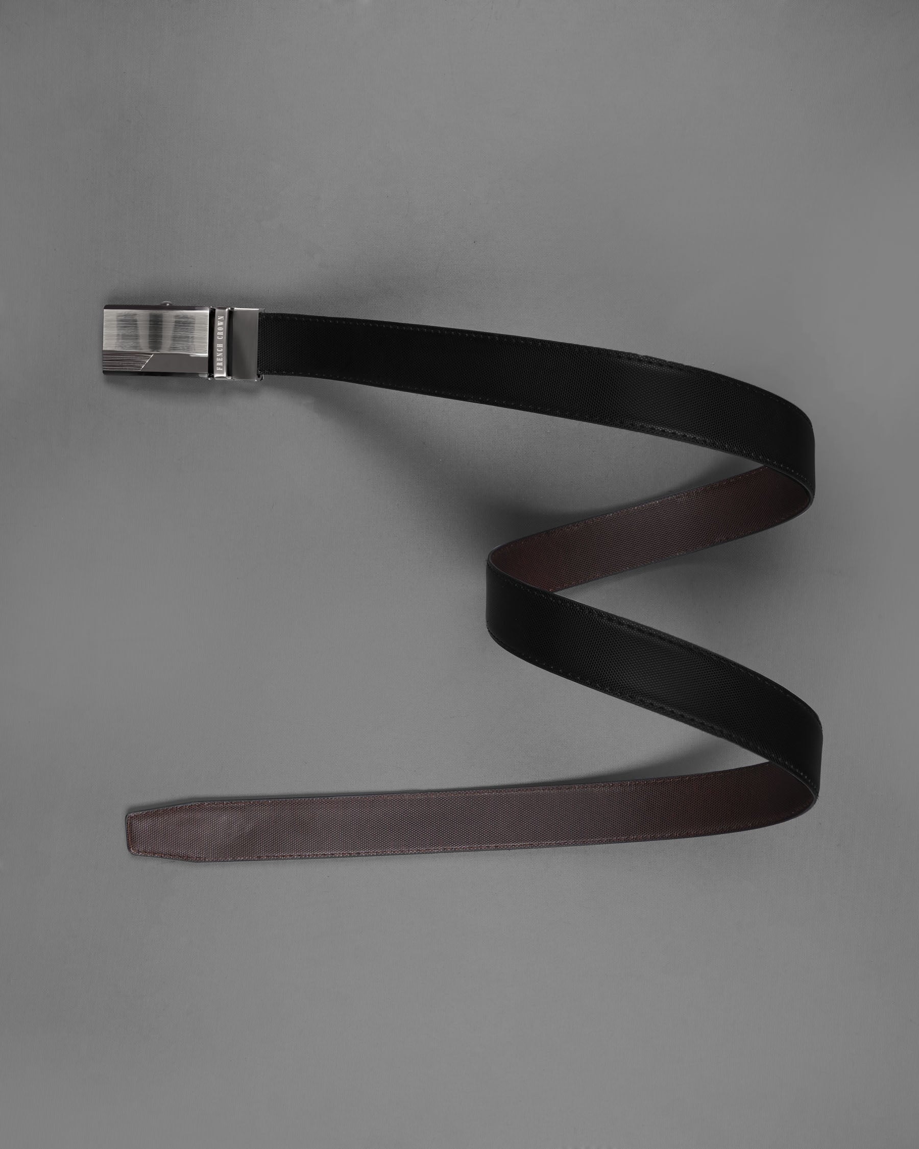 Silver Metallic with Black Shiny Box Buckle with Jade Black and Brown Leather Free Handcrafted Reversible Belt BT073-28, BT073-30, BT073-32, BT073-34, BT073-36, BT073-38