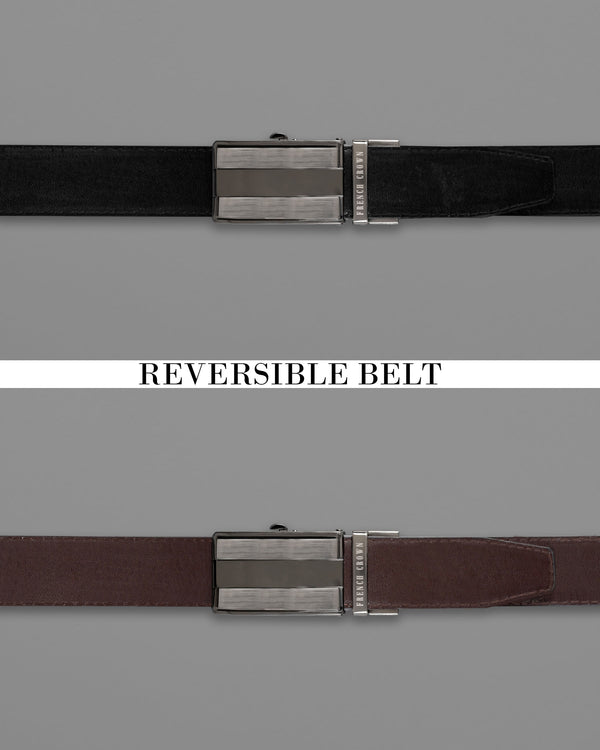Silver Metallic with Golden Shiny Box Buckle with Jade Black and Brown Leather Free Handcrafted Reversible Belt BT074-28, BT074-30, BT074-32, BT074-34, BT074-36, BT074-38