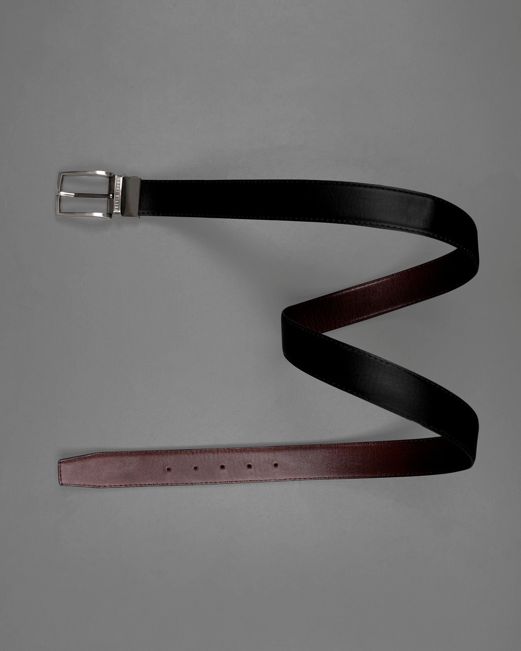 Silver Metallic Shiny Buckle with Jade Black and Brown Leather Free Handcrafted Reversible Belt BT076-28, BT076-30, BT076-32, BT076-34, BT076-36, BT076-38