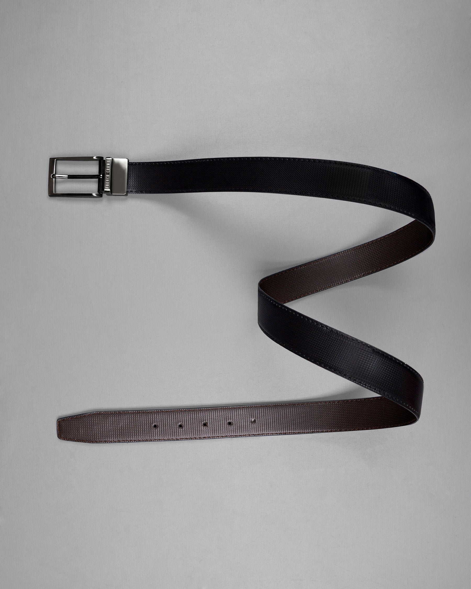 Silver Metallic Shiny Buckle with Jade Black and Brown Leather Free Handcrafted Reversible Belt BT077-28, BT077-30, BT077-32, BT077-34, BT077-36, BT077-38