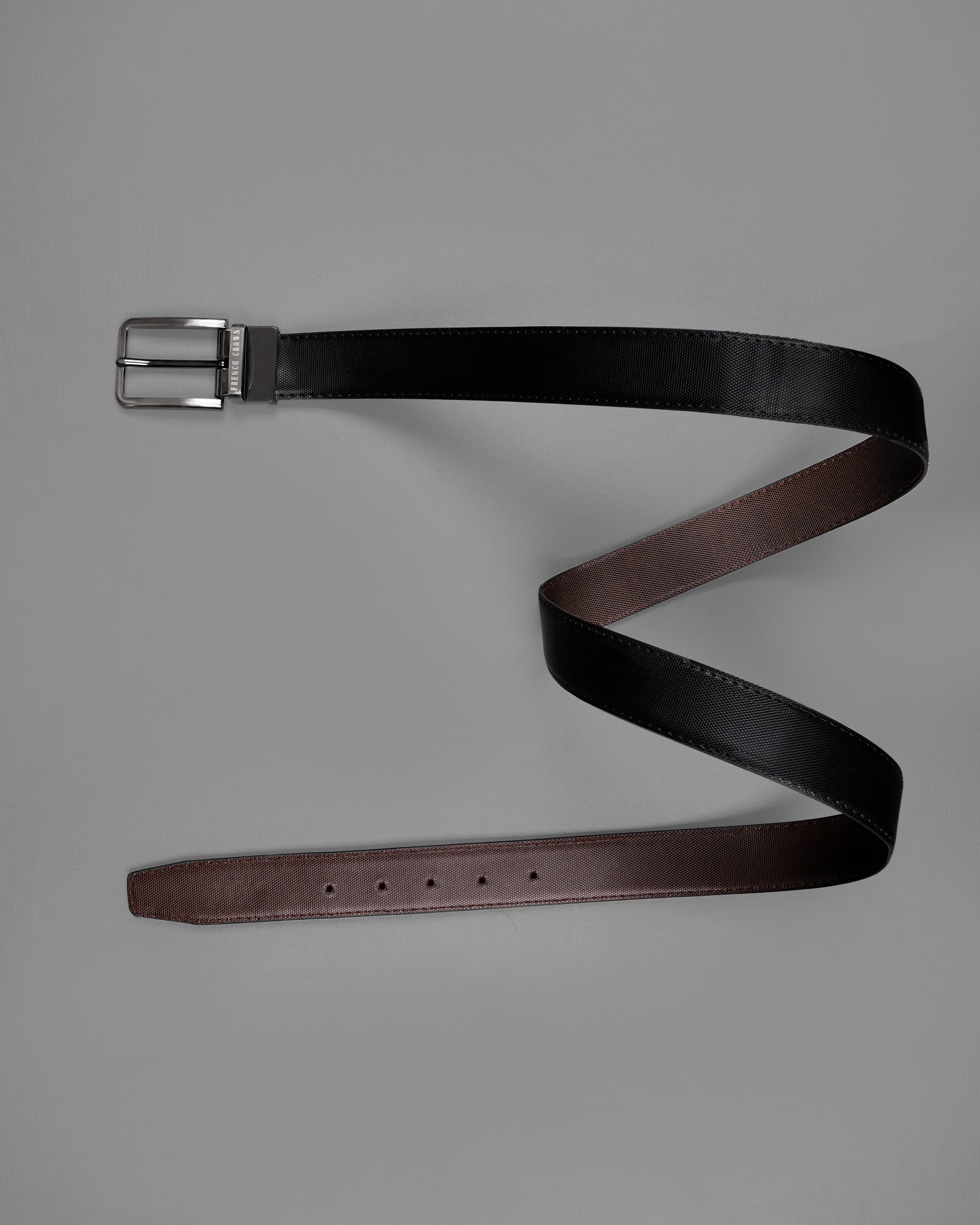 Silver Metallic Shiny Buckle with Jade Black and Brown Leather Free Handcrafted Reversible Belt BT078-28, BT078-30, BT078-32, BT078-34, BT078-36, BT078-38