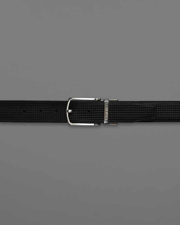 Silver Metallic Shiny Buckle with Matt Finish Jade Black and Brown Leather Free Handcrafted Reversible Belt BT079-28, BT079-30, BT079-32, BT079-34, BT079-36, BT079-38