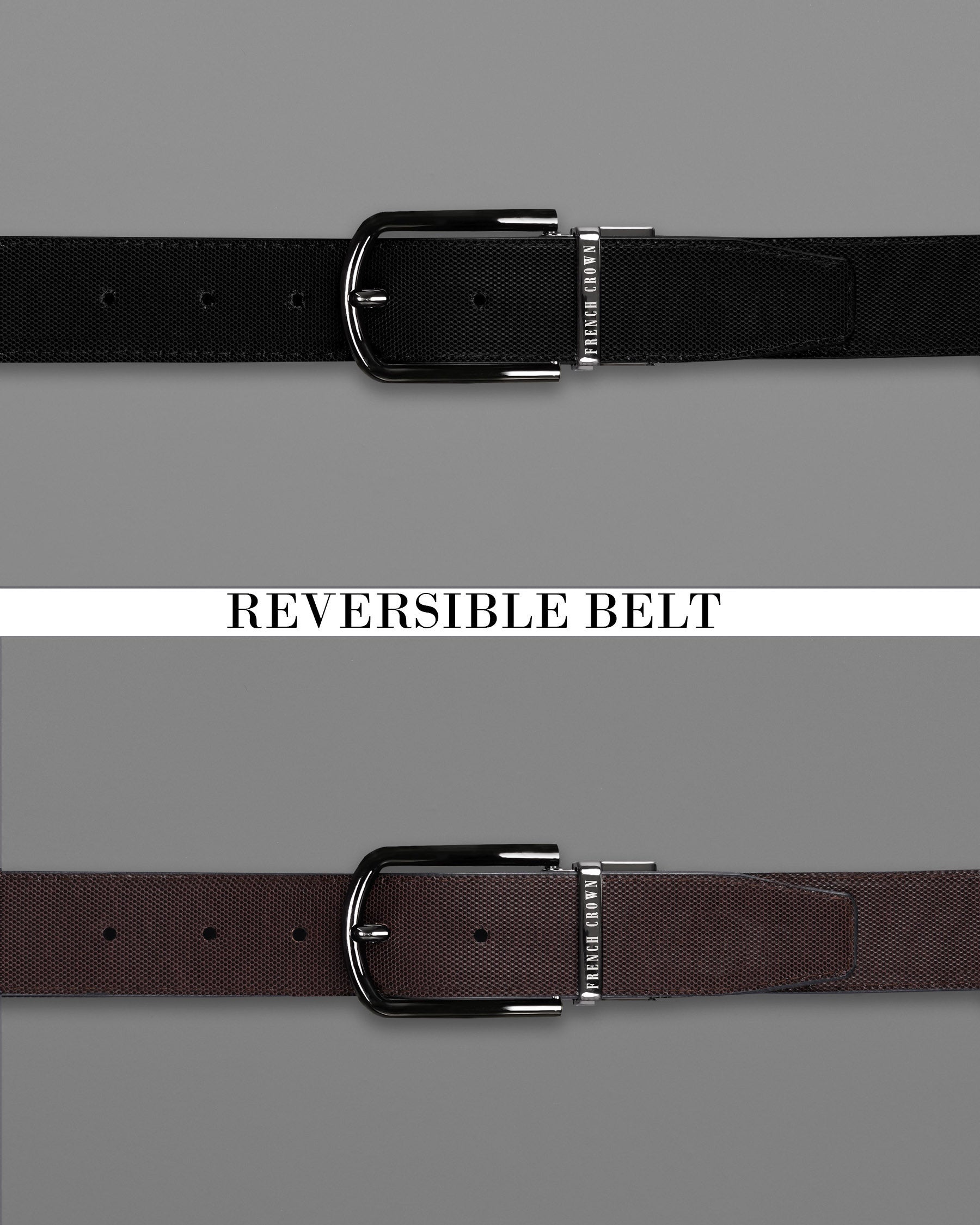 Black with Silver Shiny Buckle Jade Black and Brown Leather Free Handcrafted Reversible Belt BT081-28, BT081-30, BT081-32, BT081-34, BT081-36, BT081-38