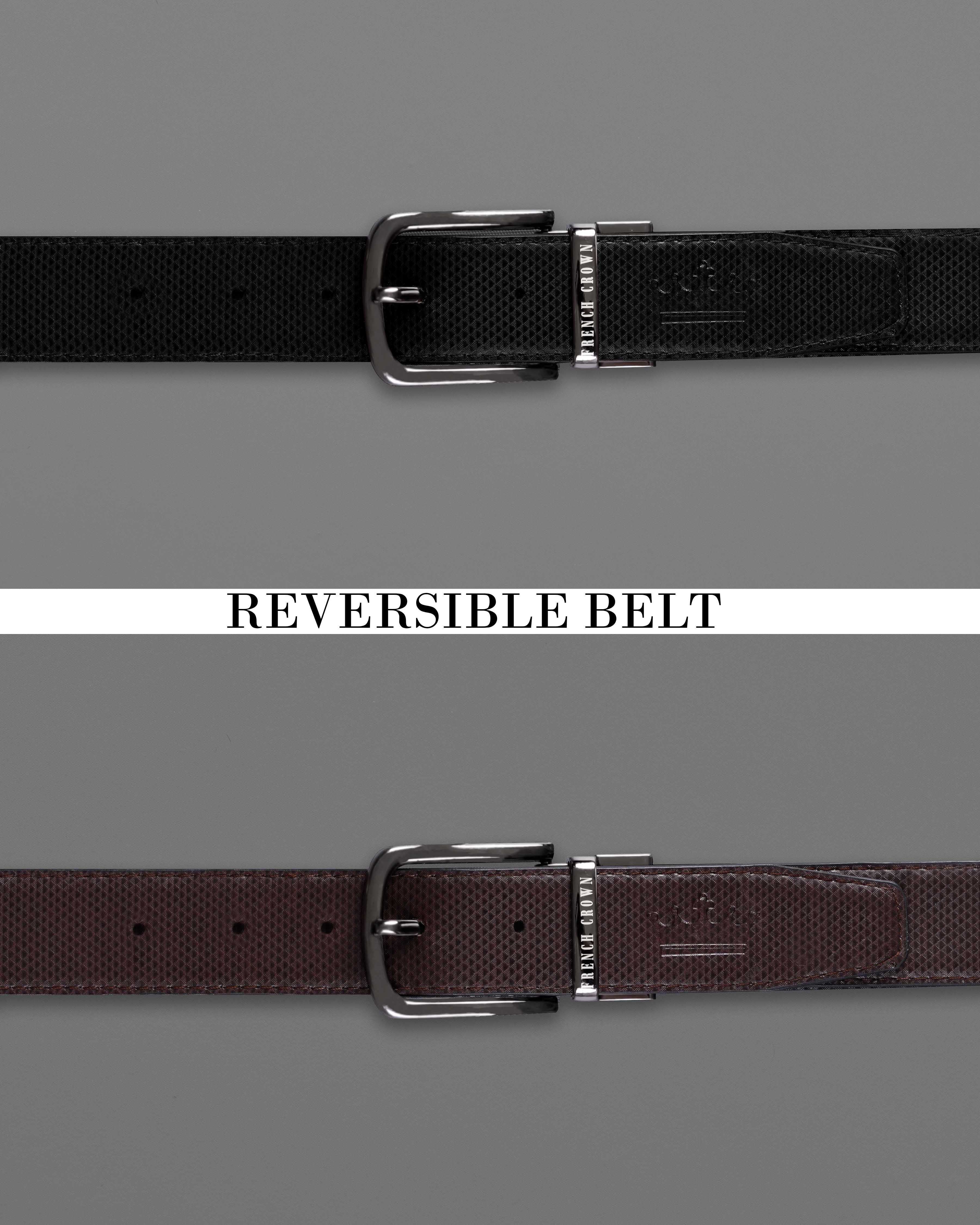 Metallic Black Buckle with Jade Black and Brown Leather Free Handcrafted Reversible Belt BT082-28, BT082-30, BT082-32, BT082-34, BT082-36, BT082-38
