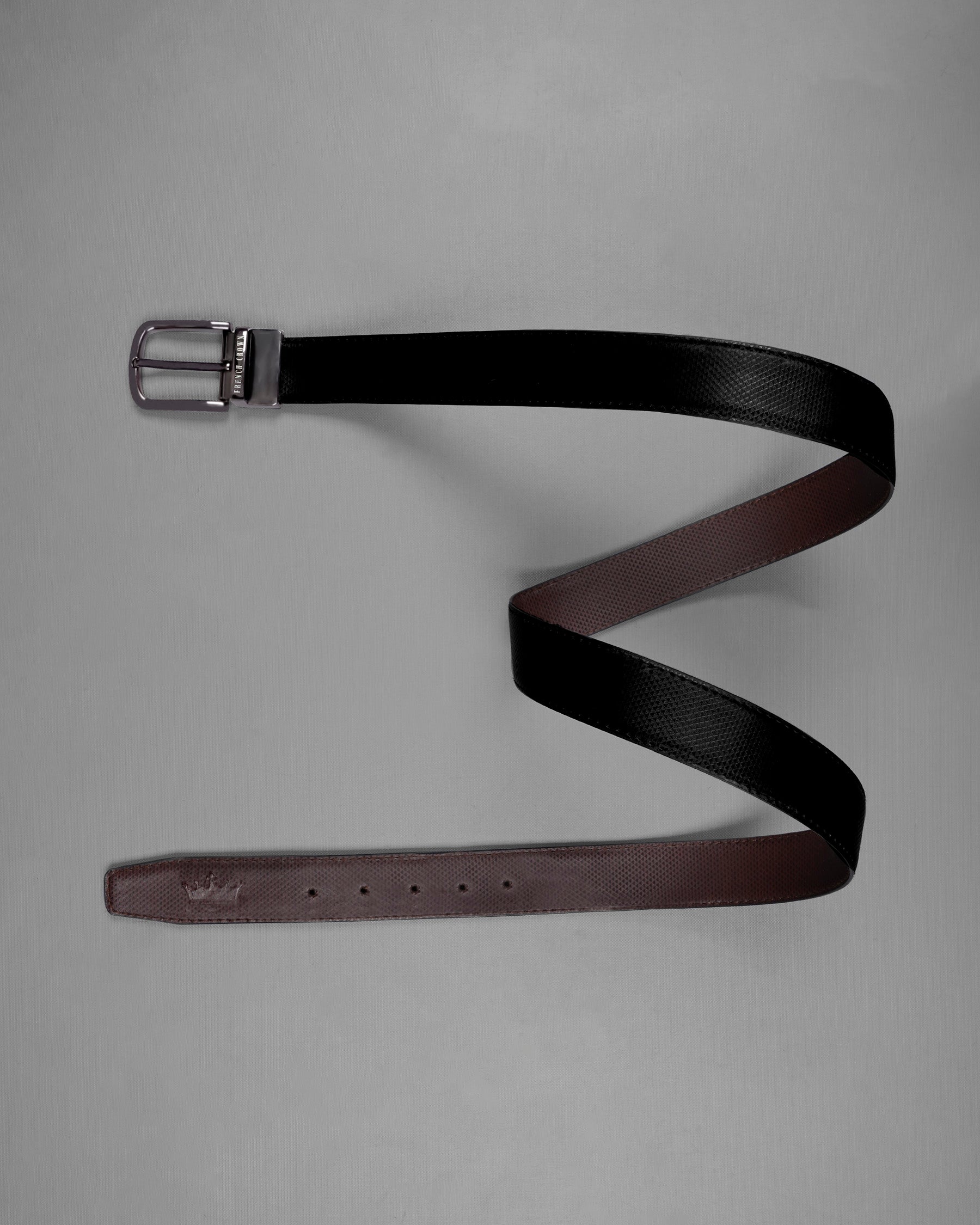 Metallic Black Buckle with Jade Black and Brown Leather Free Handcrafted Reversible Belt BT082-28, BT082-30, BT082-32, BT082-34, BT082-36, BT082-38