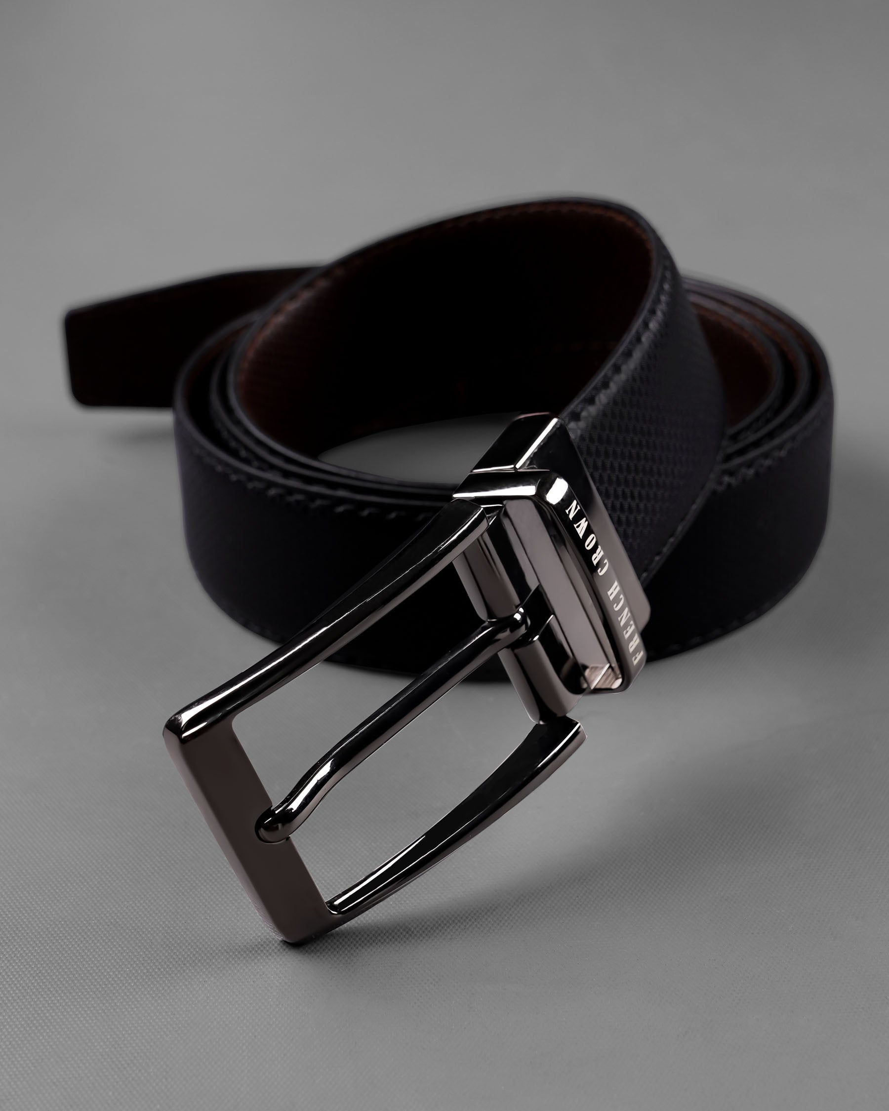 Metallic Black and Silver Buckle with Jade Black and Brown Leather Free Handcrafted Reversible Belt BT083-28, BT083-30, BT083-32, BT083-34, BT083-36, BT083-38