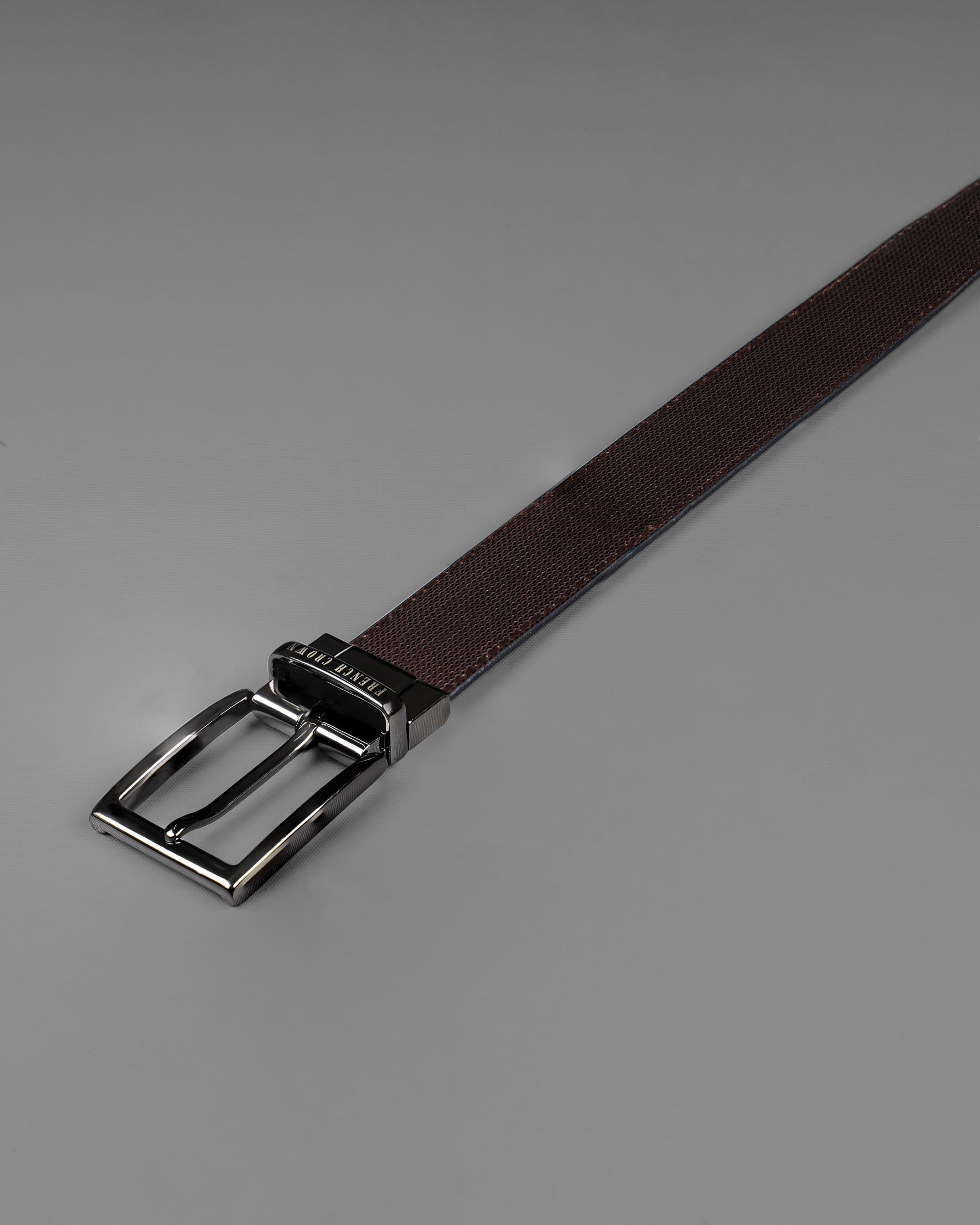 Metallic Gray Buckle with Jade Black and Light Brown Leather Free Handcrafted Reversible Belt
