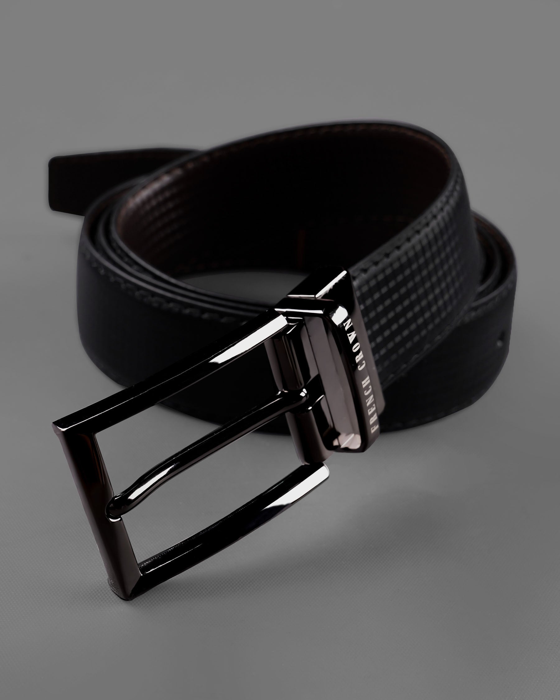 Metallic Silver Shiny Buckle with Jade Black and Brown Leather Free Handcrafted Reversible Belt BT085-28, BT085-30, BT085-32, BT085-34, BT085-36, BT085-38