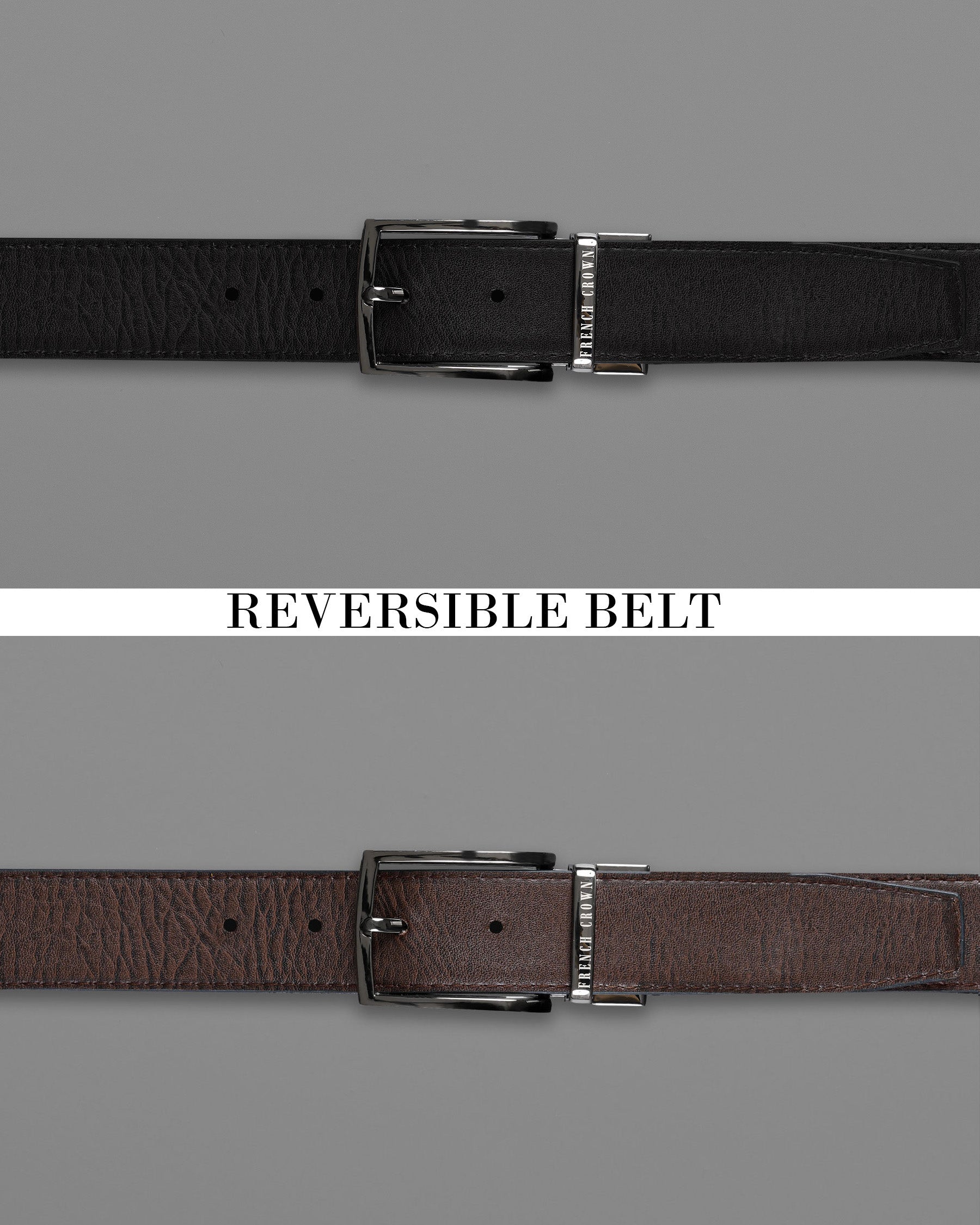 Silver Shiny Buckle with Jade Black and Brown Leather Free Handcrafted Reversible Belt BT086-28, BT086-30, BT086-32, BT086-34, BT086-36, BT086-38