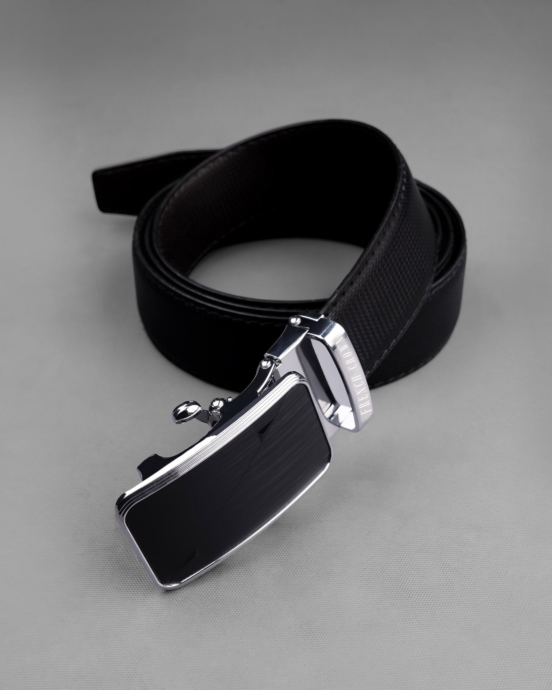 Designer Black and Silver Buckle Matte Finish with Jade Black and Dark Brown Leather Free Handcrafted Reversible Belt BT093-28, BT093-30, BT093-32, BT093-34, BT093-36, BT093-38 