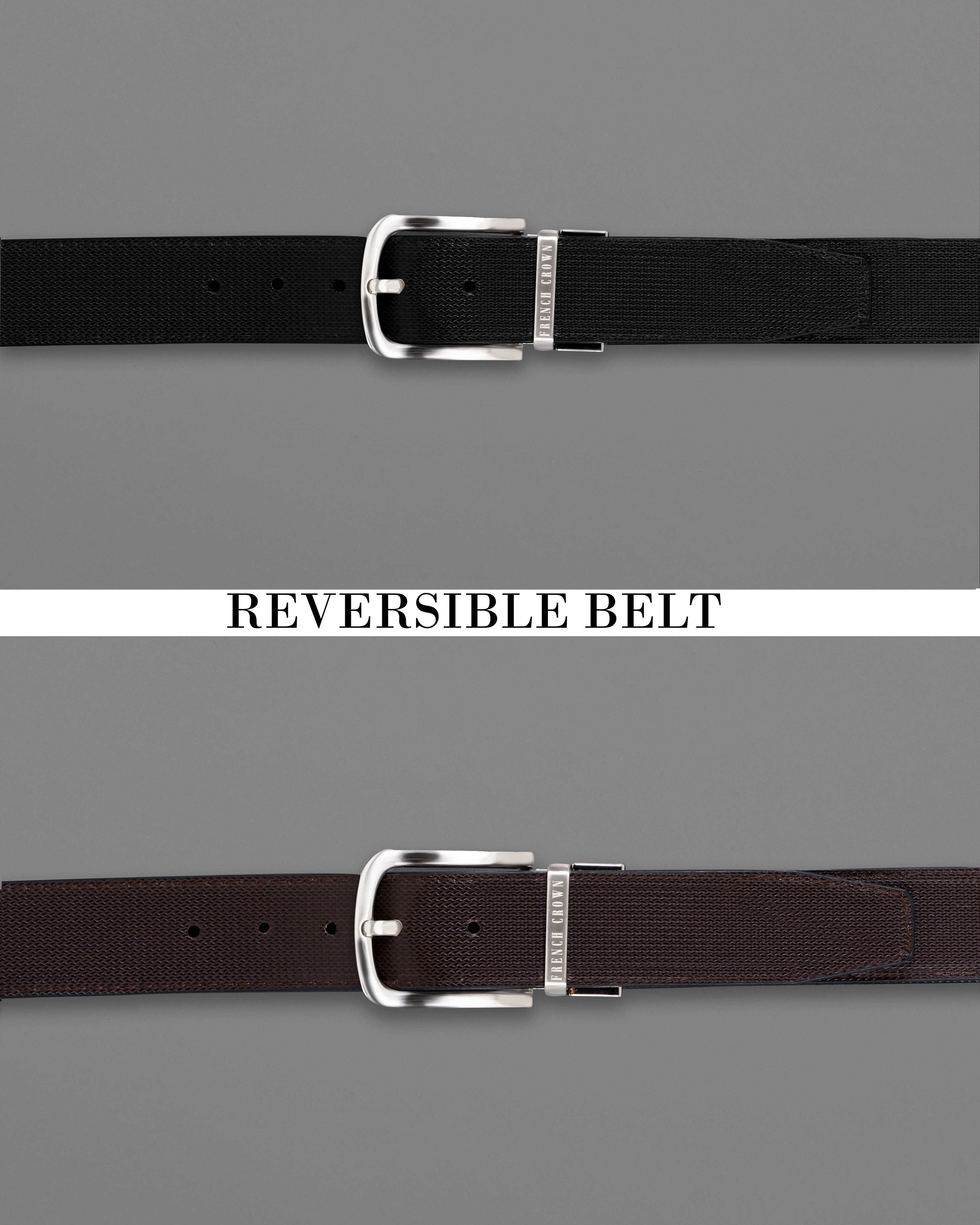 Silver Shiny Buckle With Jade Black and Brown  Leather Free Handcrafted Reversible Belt BT096-28, BT096-30, BT096-32, BT096-34, BT096-36, BT096-38