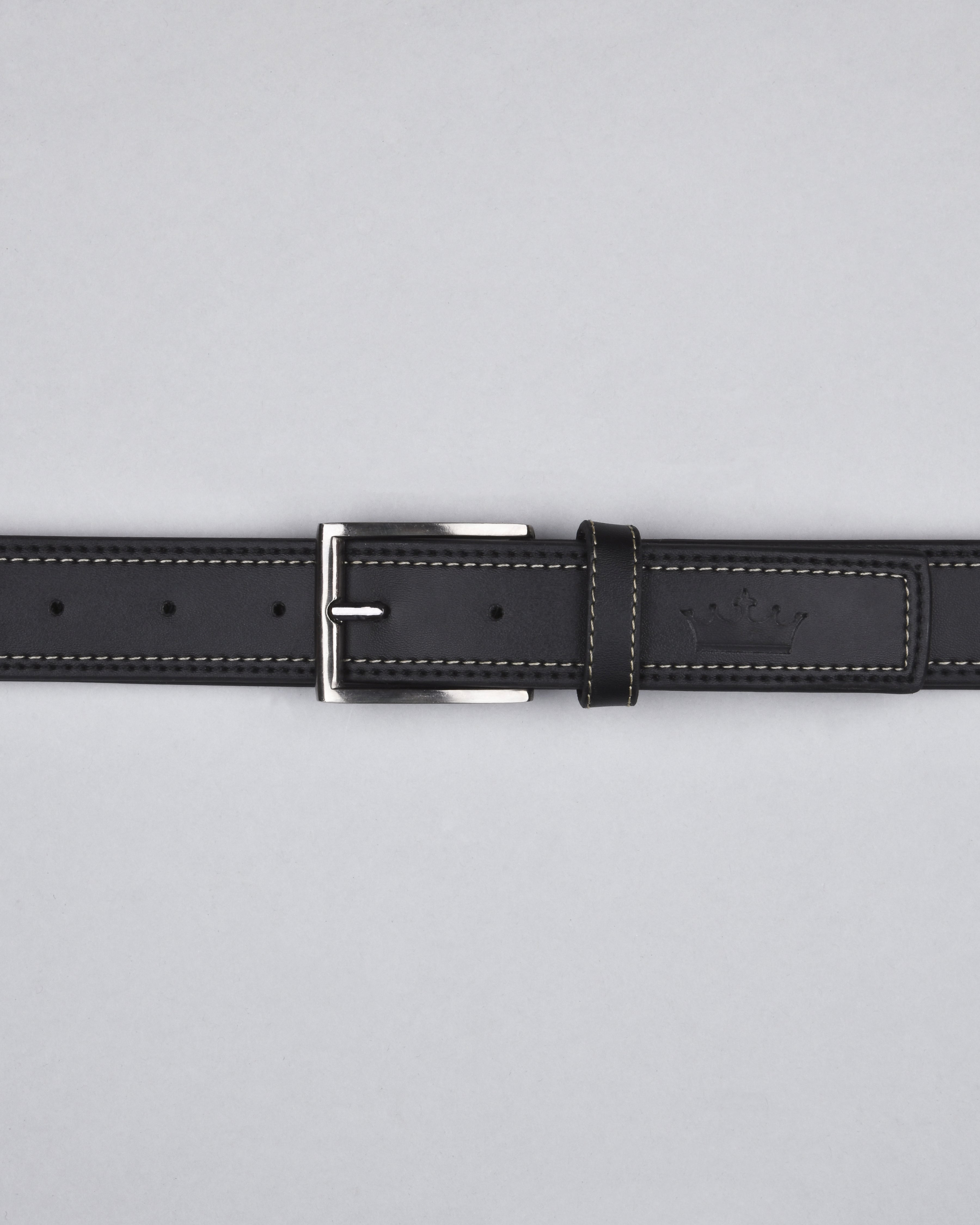 Jade Black Double Handmade Stitched Vegan Leather Handcrafted Belt For Men BT18-34, BT18-36, BT18-38, BT18-32, BT18-28, BT18-30