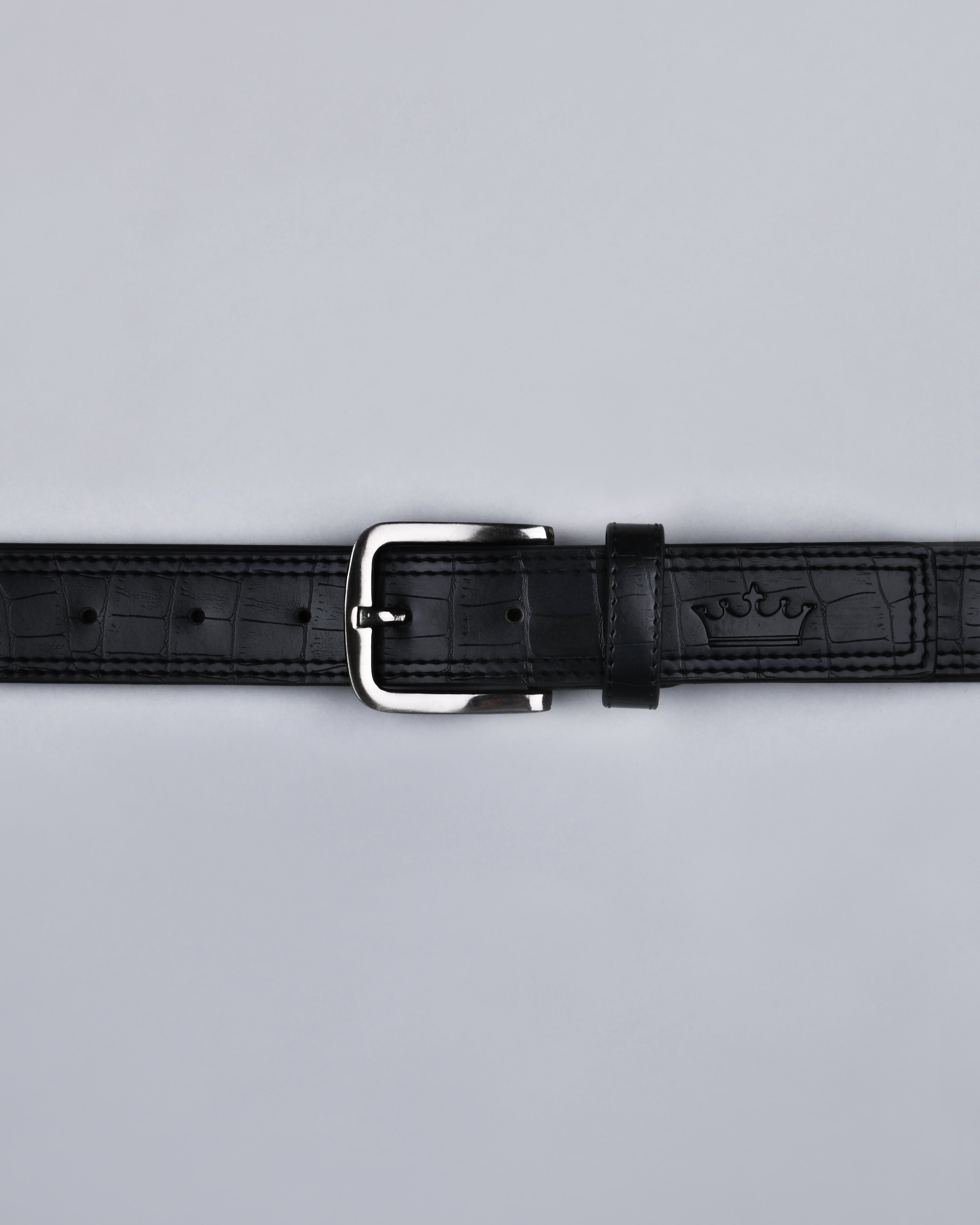Jade Black Double Handmade Stitched Crocodile Skin Textured Vegan Leather Belt BT21-28, BT21-30, BT21-32, BT21-36, BT21-34, BT21-38