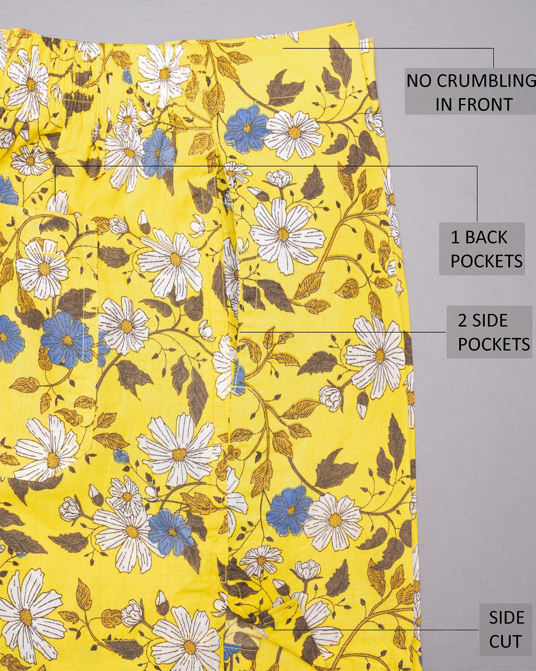 Gorse Yellow Flowers Printed Premium Cotton Boxers BX385-02-28, BX385-02-30, BX385-02-32, BX385-02-34, BX385-02-36, BX385-02-38, BX385-02-40, BX385-02-42, BX385-02-44
