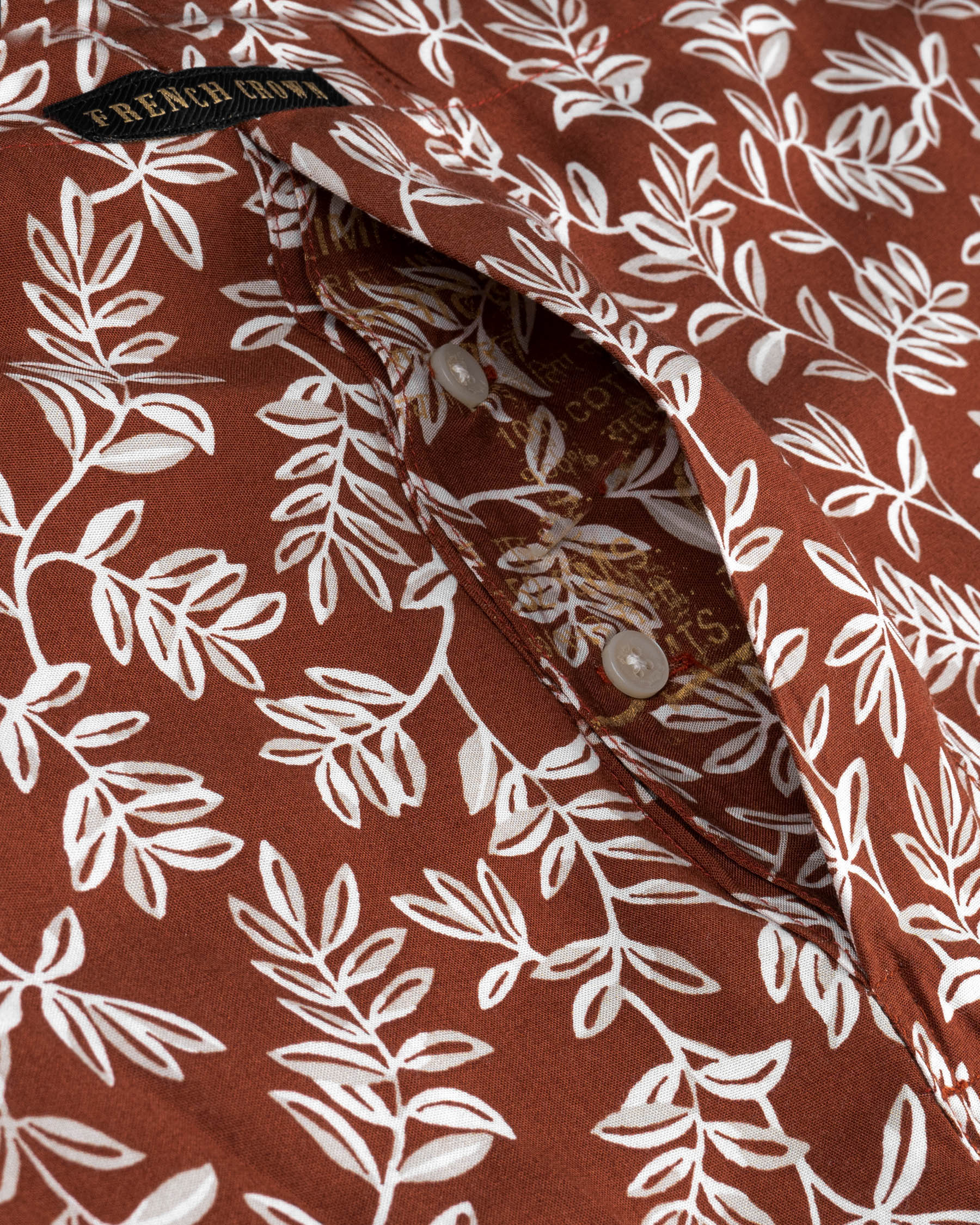 Nutmeg Brown Leaves Floral Printed Premium Tencel Boxers BX396-02-28, BX396-02-30, BX396-02-32, BX396-02-34, BX396-02-36, BX396-02-38, BX396-02-40, BX396-02-42, BX396-02-44