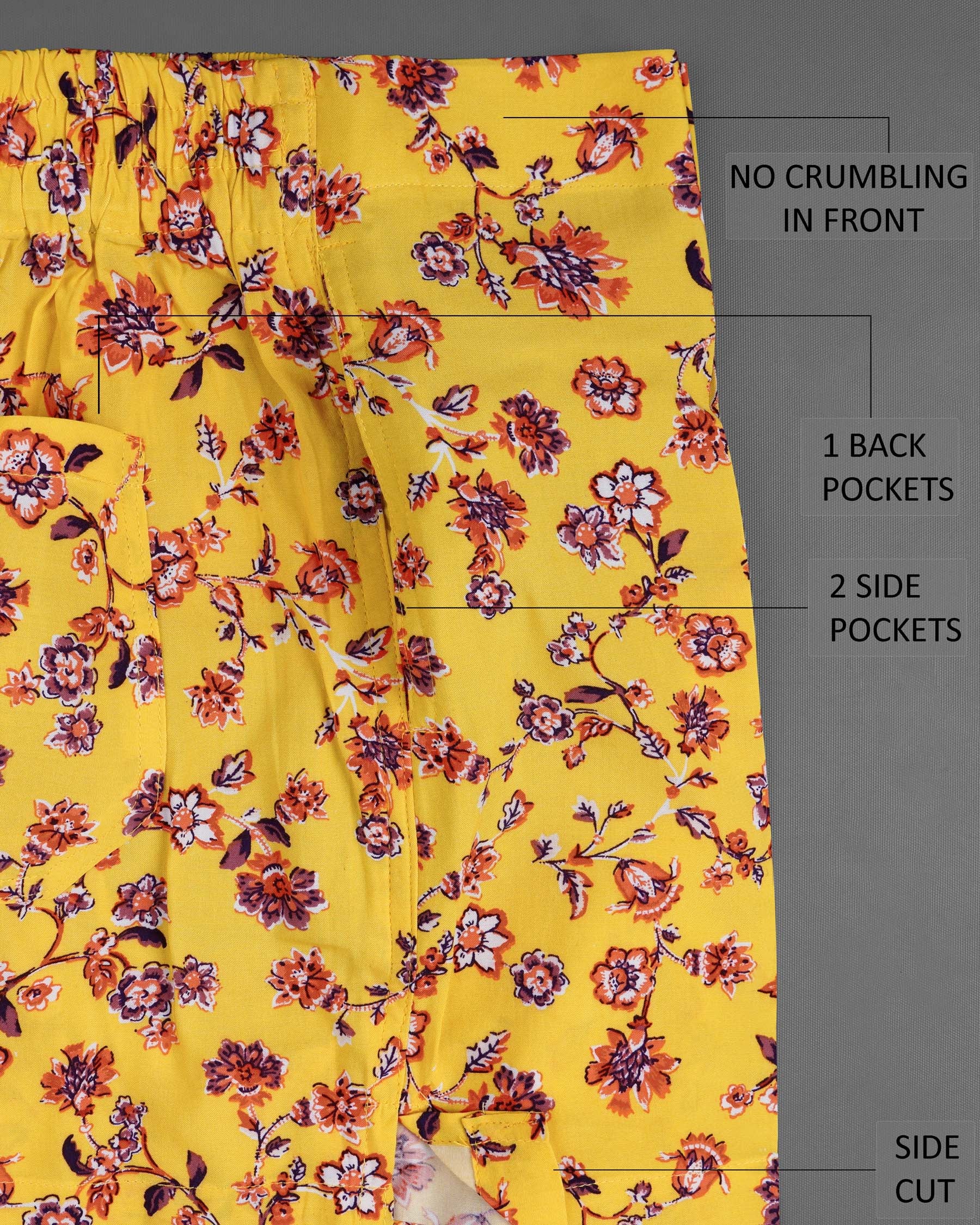 Tulip Tree Yellow Floral Printed Premium Tencel Boxers BX405-02-28, BX405-02-30, BX405-02-32, BX405-02-34, BX405-02-36, BX405-02-38, BX405-02-40, BX405-02-42, BX405-02-44