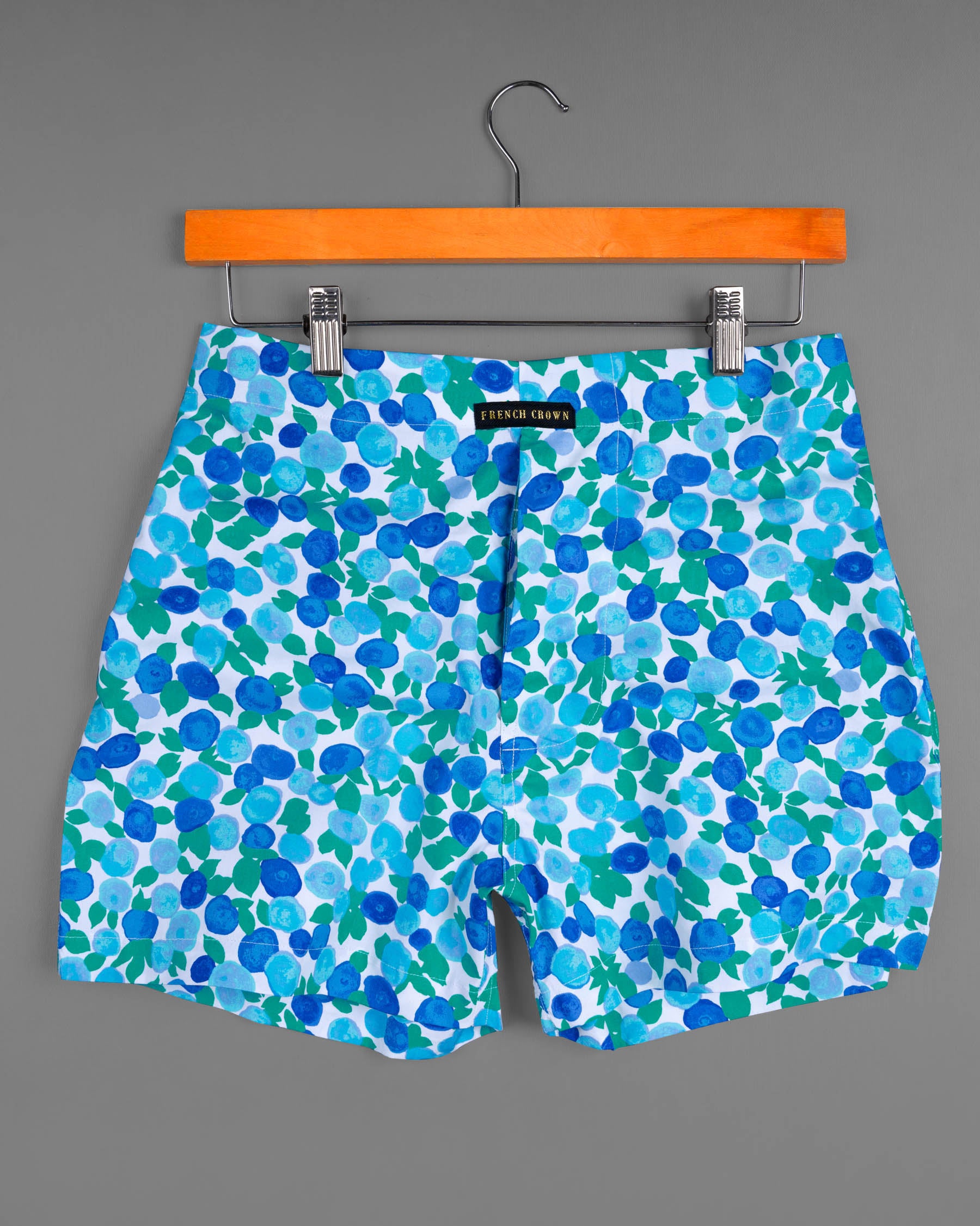 Medium Teal Blue and White Printed Premium Cotton Boxers BX408-02-28, BX408-02-30, BX408-02-32, BX408-02-34, BX408-02-36, BX408-02-38, BX408-02-40, BX408-02-42, BX408-02-44