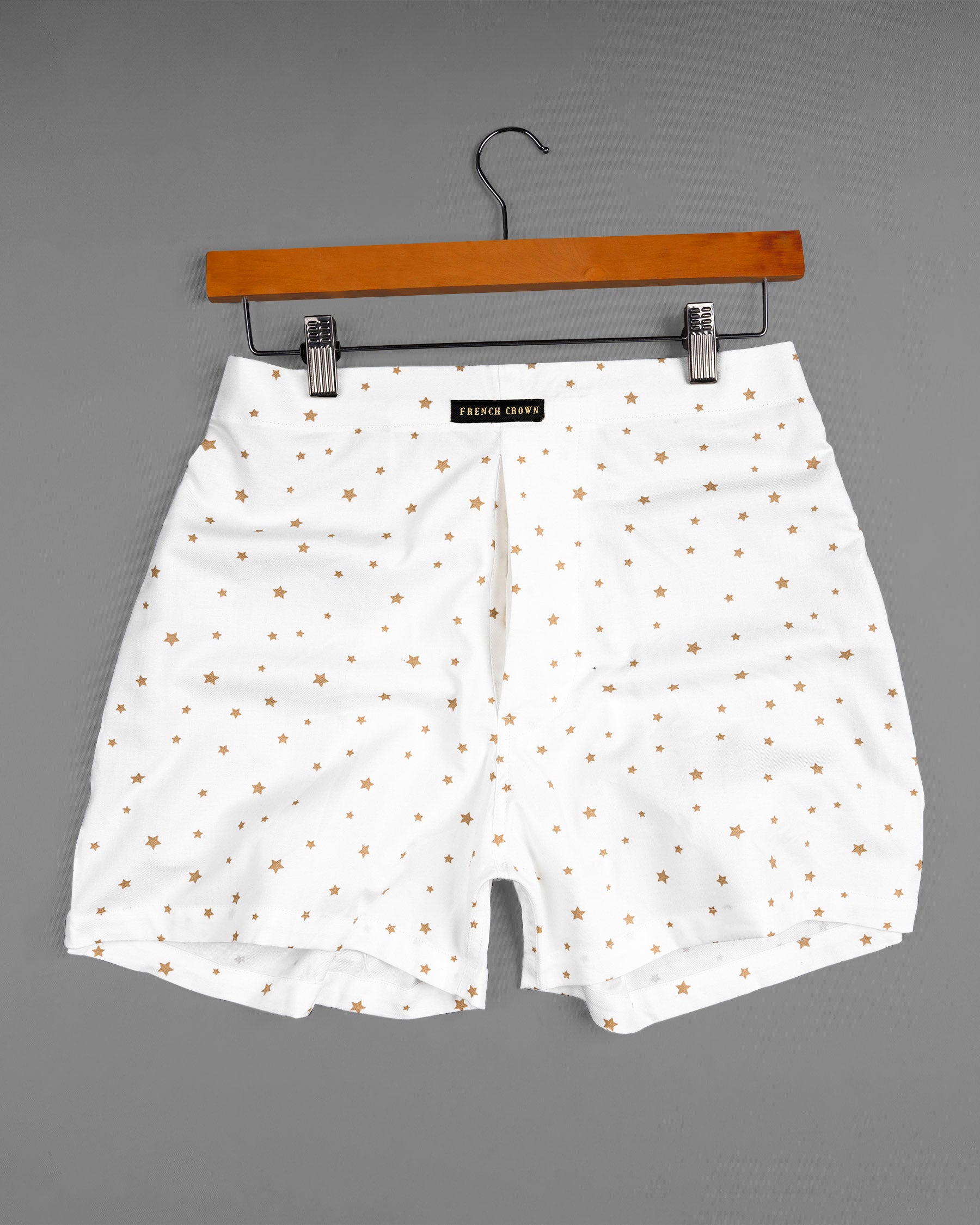 White And Sandrift Brown Star Printed Premium Cotton Boxers BX413-01-28, BX413-01-30, BX413-01-32, BX413-01-34, BX413-01-36, BX413-01-38, BX413-01-40, BX413-01-42, BX413-01-44