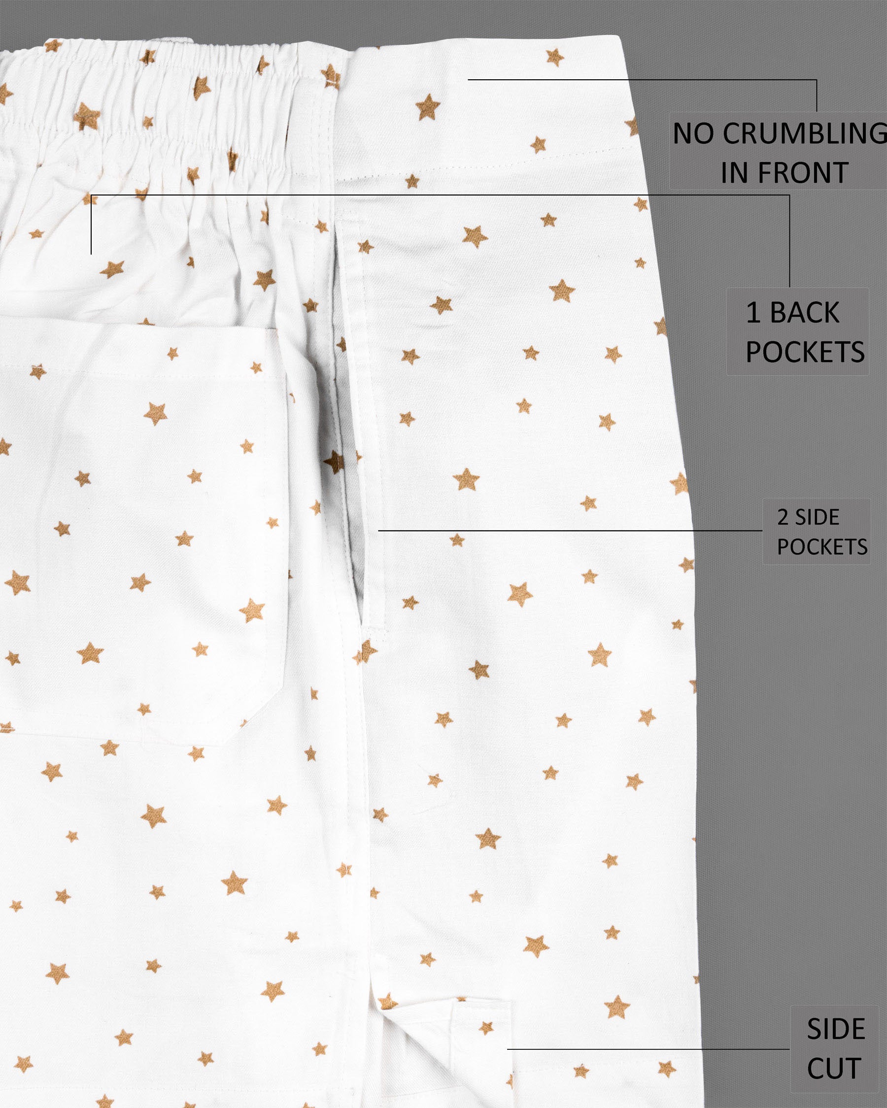 White And Sandrift Brown Star Printed Premium Cotton Boxers BX413-01-28, BX413-01-30, BX413-01-32, BX413-01-34, BX413-01-36, BX413-01-38, BX413-01-40, BX413-01-42, BX413-01-44