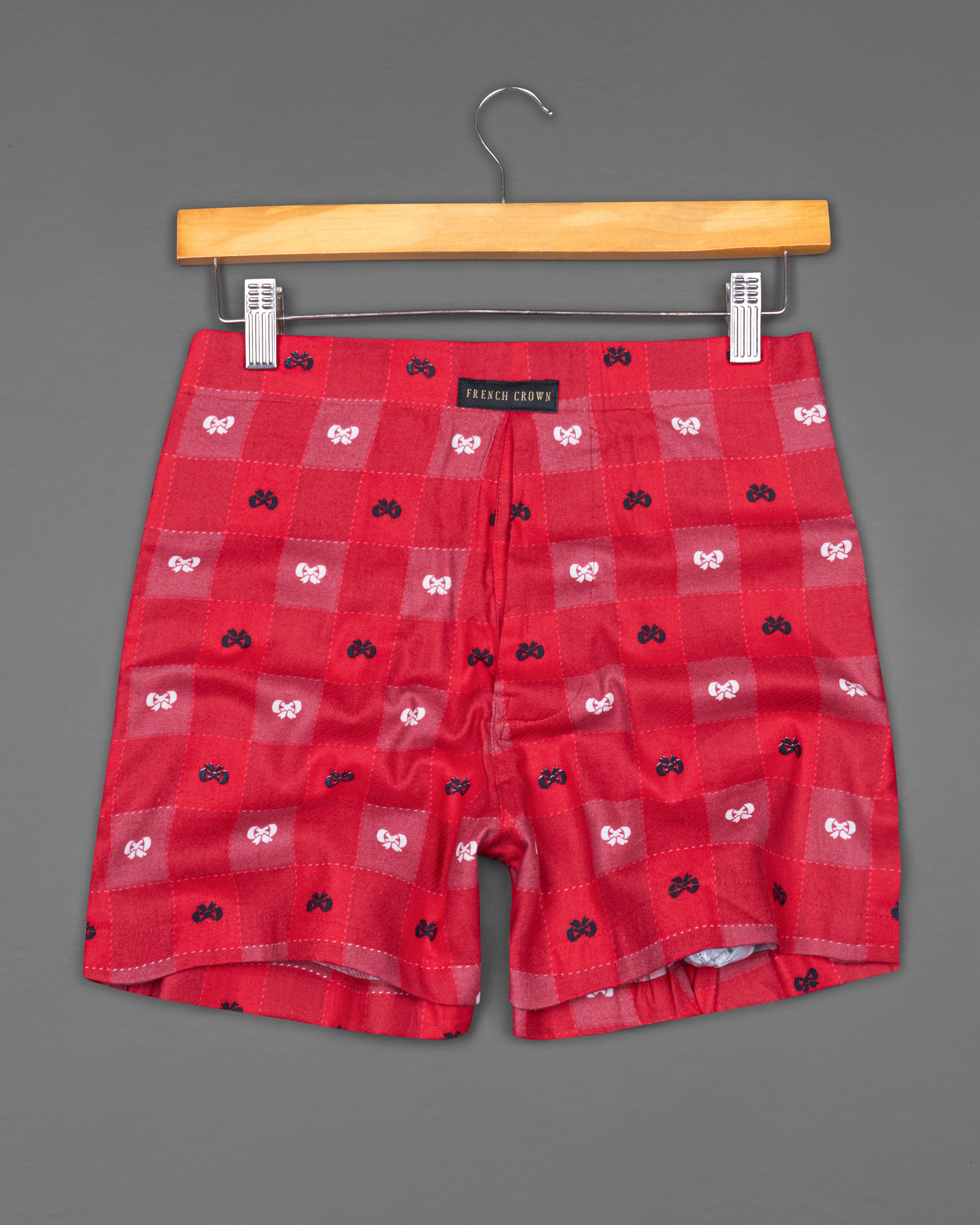 Cardinal Red with Pastel Pink Windowpane Twill Premium Cotton Boxers BX505-28, BX505-30, BX505-32, BX505-34, BX505-36, BX505-38, BX505-40, BX505-42, BX505-44