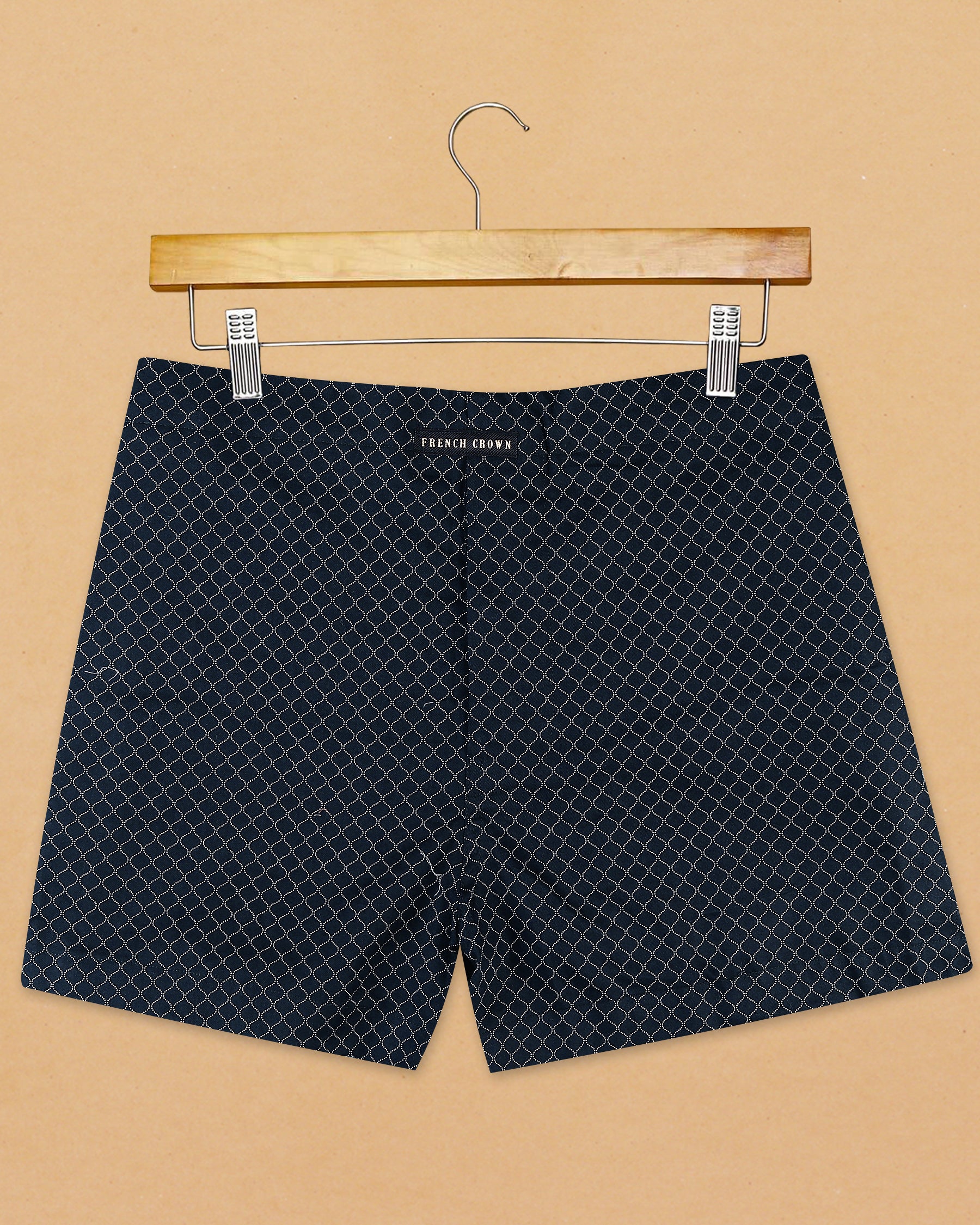 Beige Linen and Navy Chain Printed Cotton Boxers