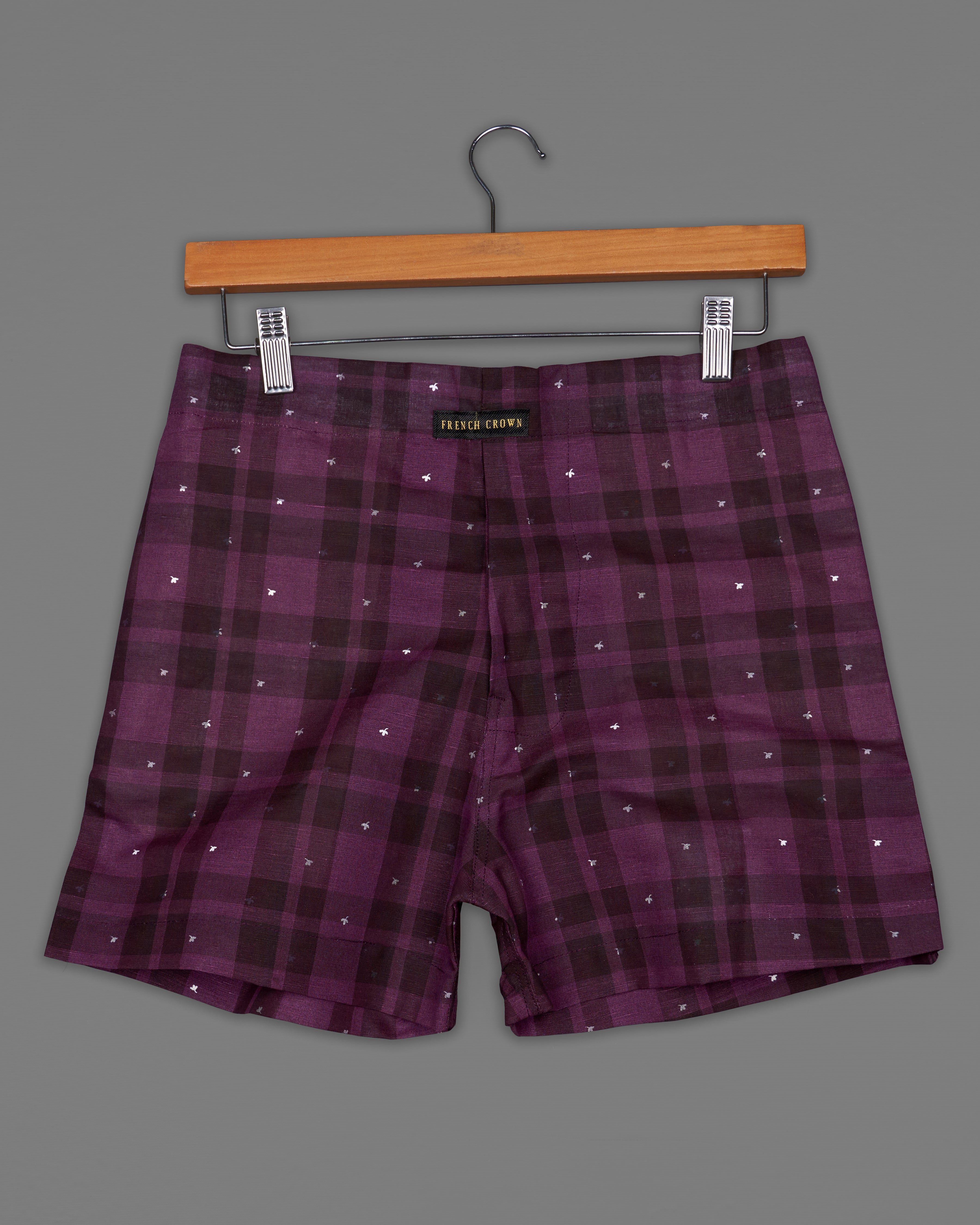 Thunder Maroon with Cosmic Pink Plaid Luxurious Linen Boxers BX453-28, BX453-30, BX453-32, BX453-34, BX453-36, BX453-38, BX453-40, BX453-42, BX453-44