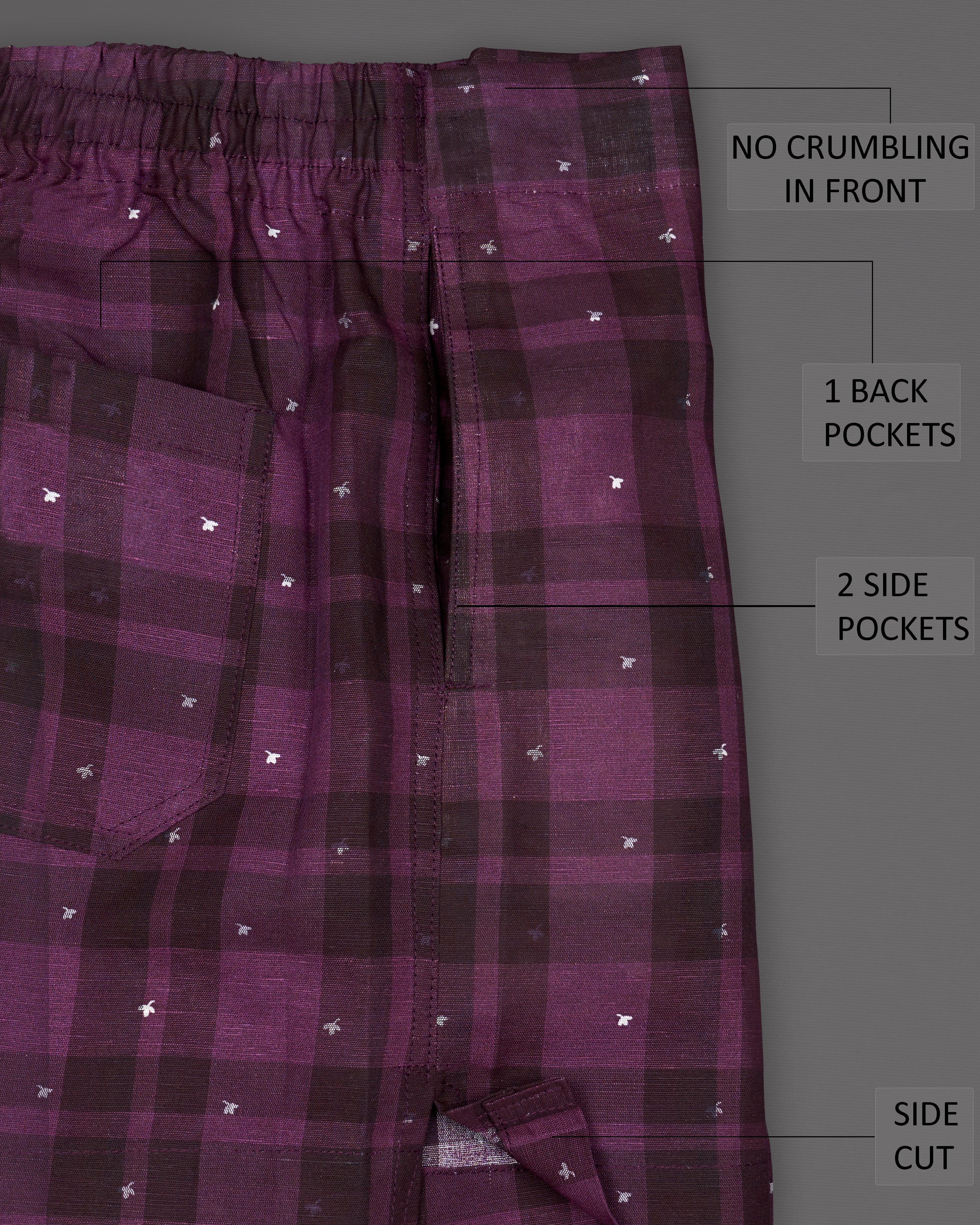 Thunder Maroon with Cosmic Pink Plaid Luxurious Linen Boxers BX453-28, BX453-30, BX453-32, BX453-34, BX453-36, BX453-38, BX453-40, BX453-42, BX453-44